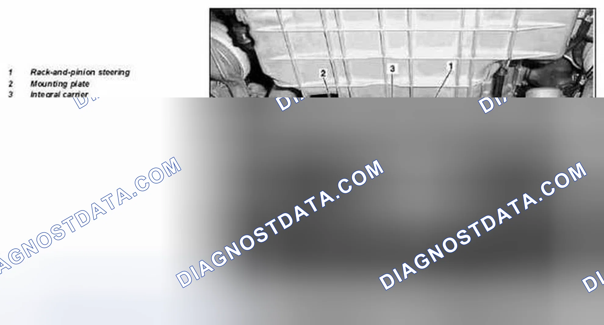 Fig. 13: Identifying Rack And Pinion Steering, Mounting Plate And Integral Carrier