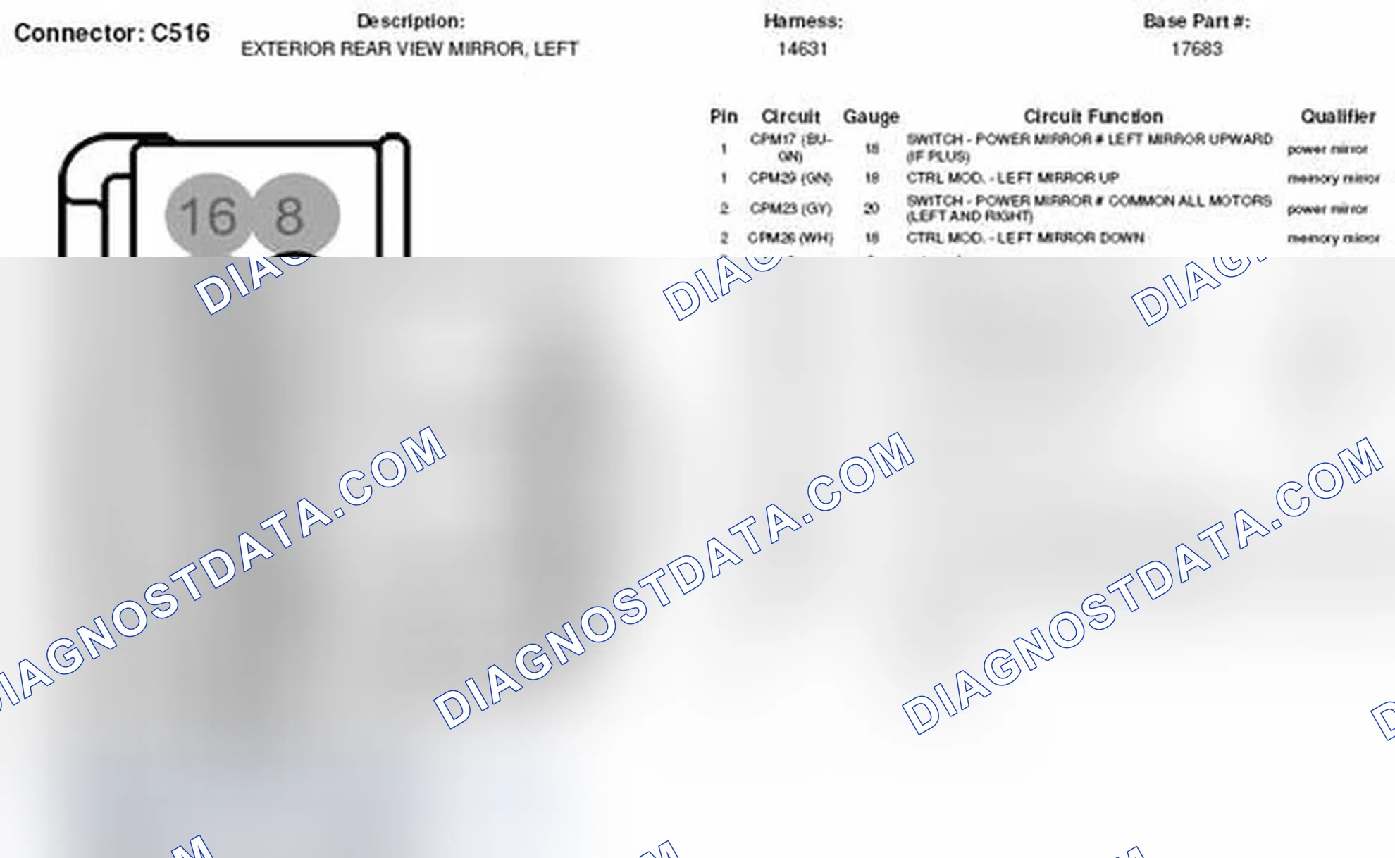 Scheme 145: Left Exterior Rear View Mirror Connector End View (C516)
