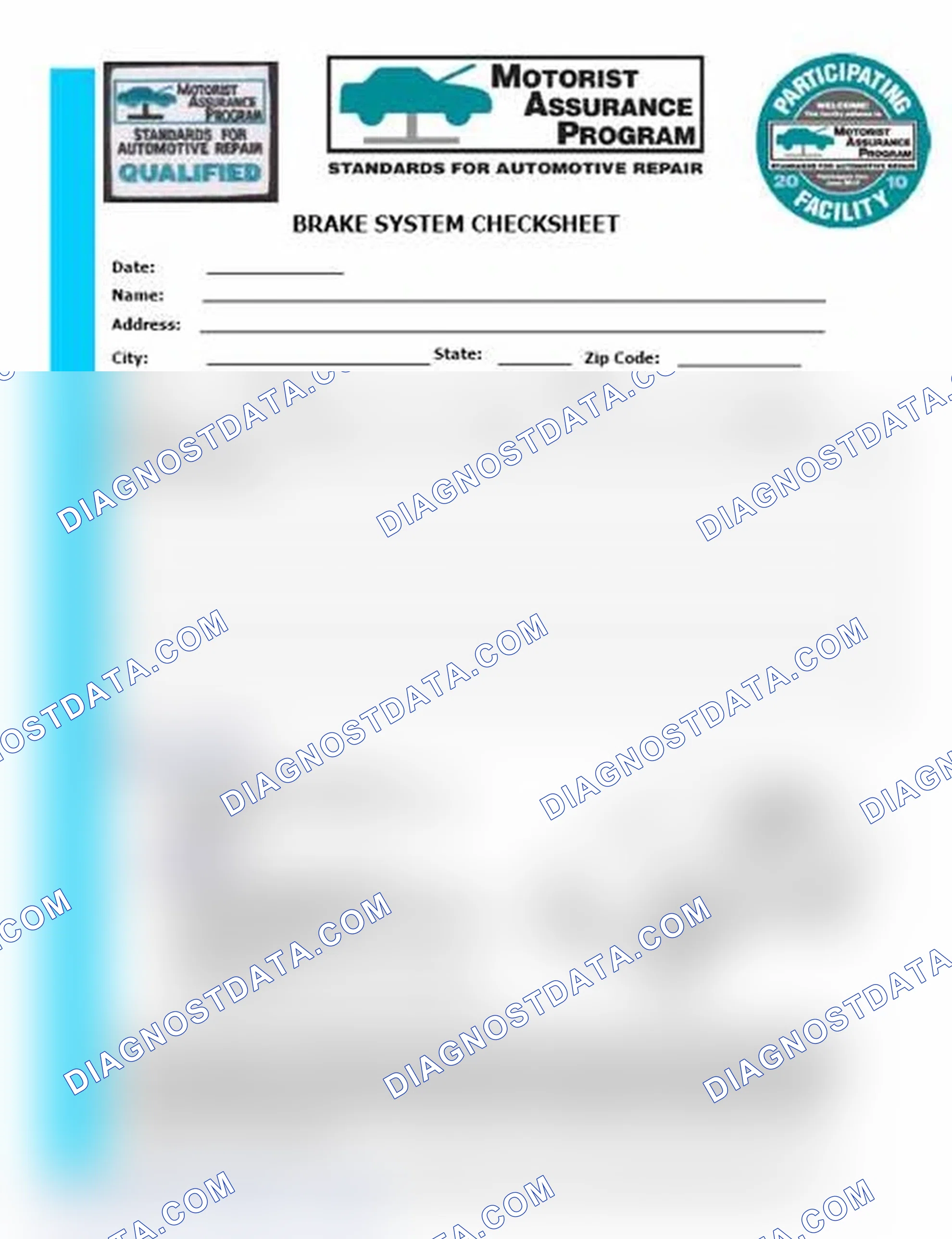 Scheme 1: Brake System Checksheet (1 Of 2)