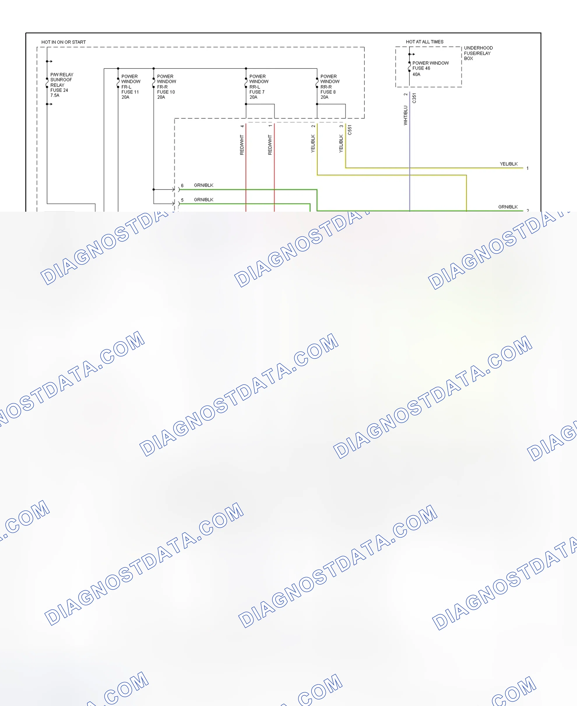 Fig. 12: Power Window System Wiring Diagram (1999-2000 CR-V - 1 Of 2)