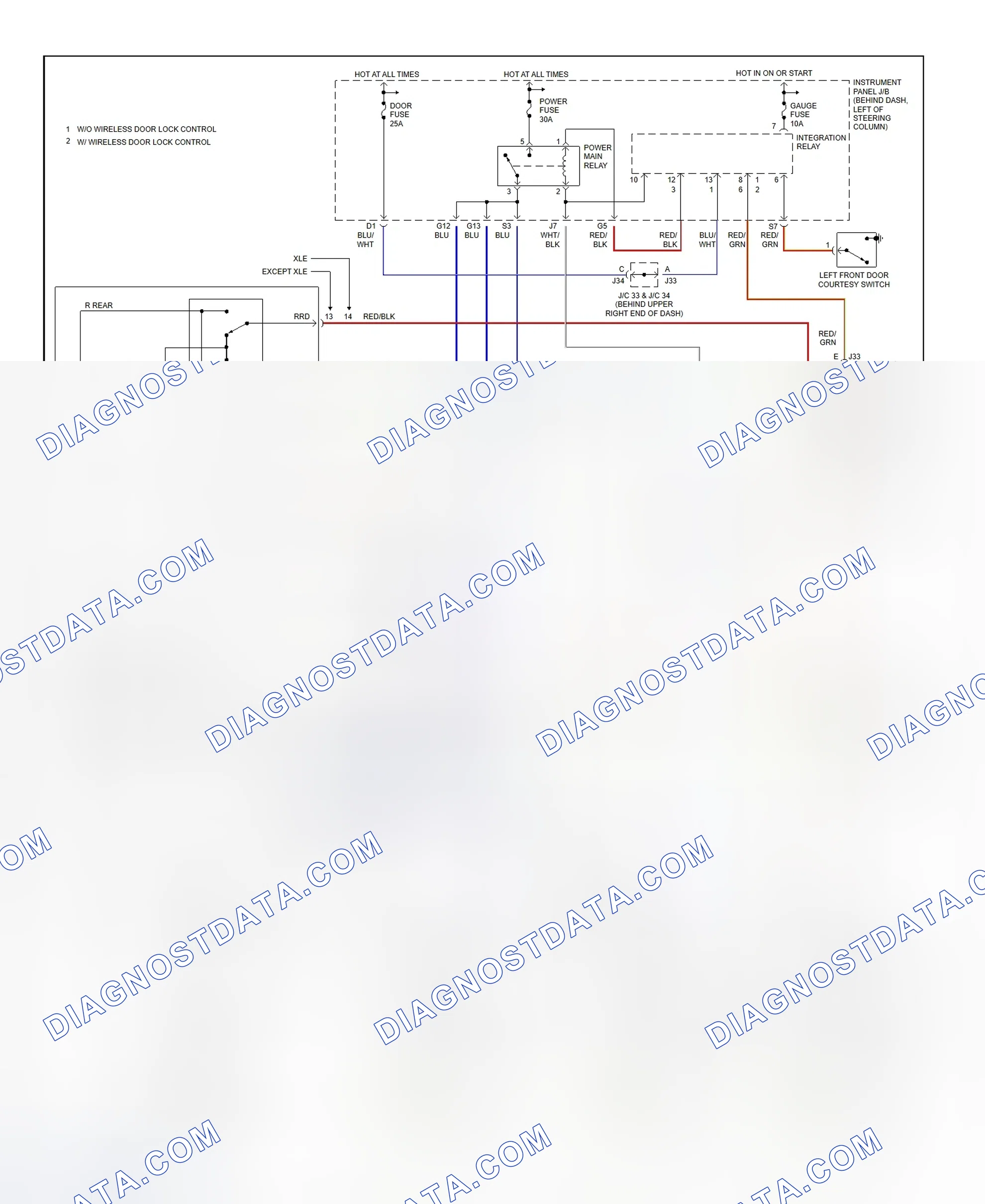 Scheme 19: Power Window System Wiring Diagram (Camry 2.2L & 3.0L)
