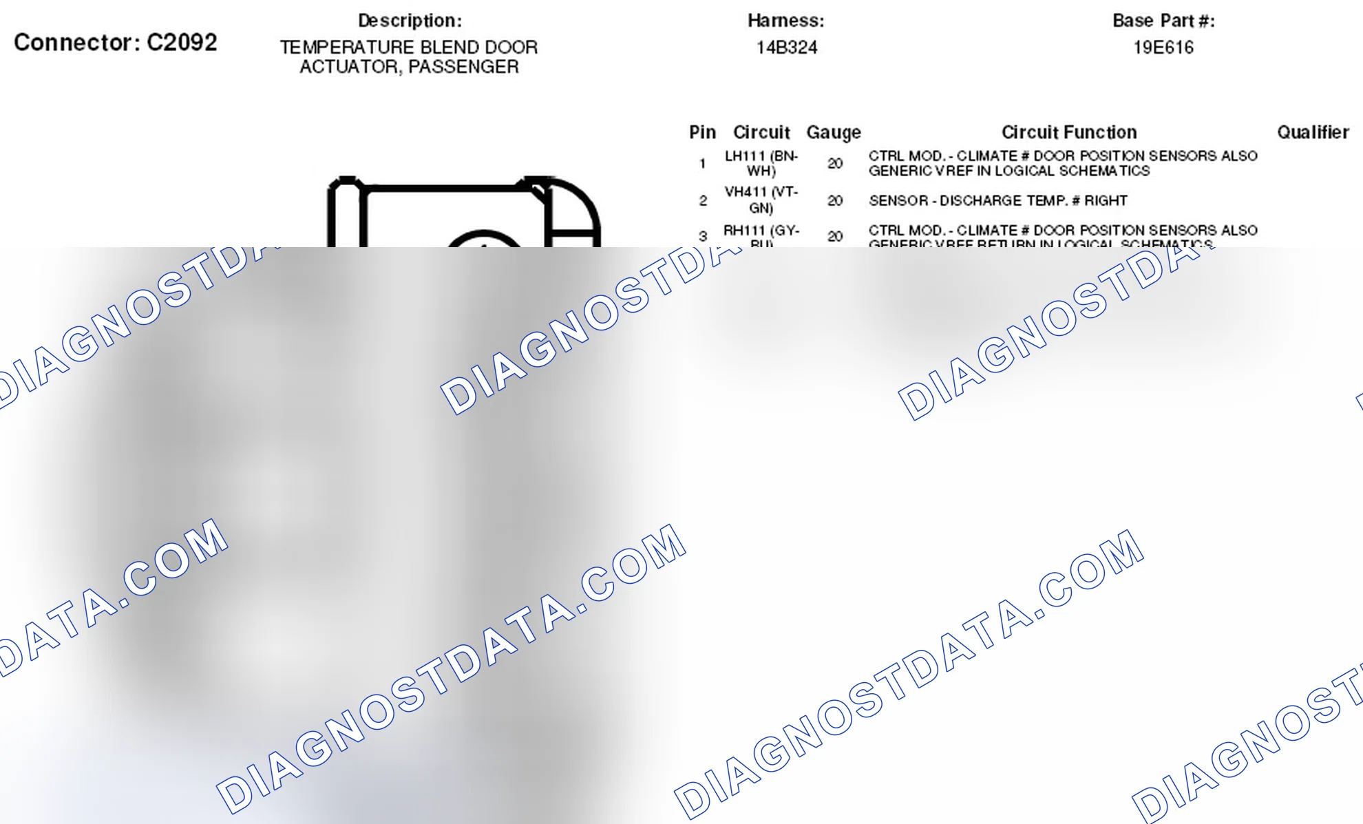 Scheme 230: Passenger Temperature Blend Door Actuator Connector End View (C2092)