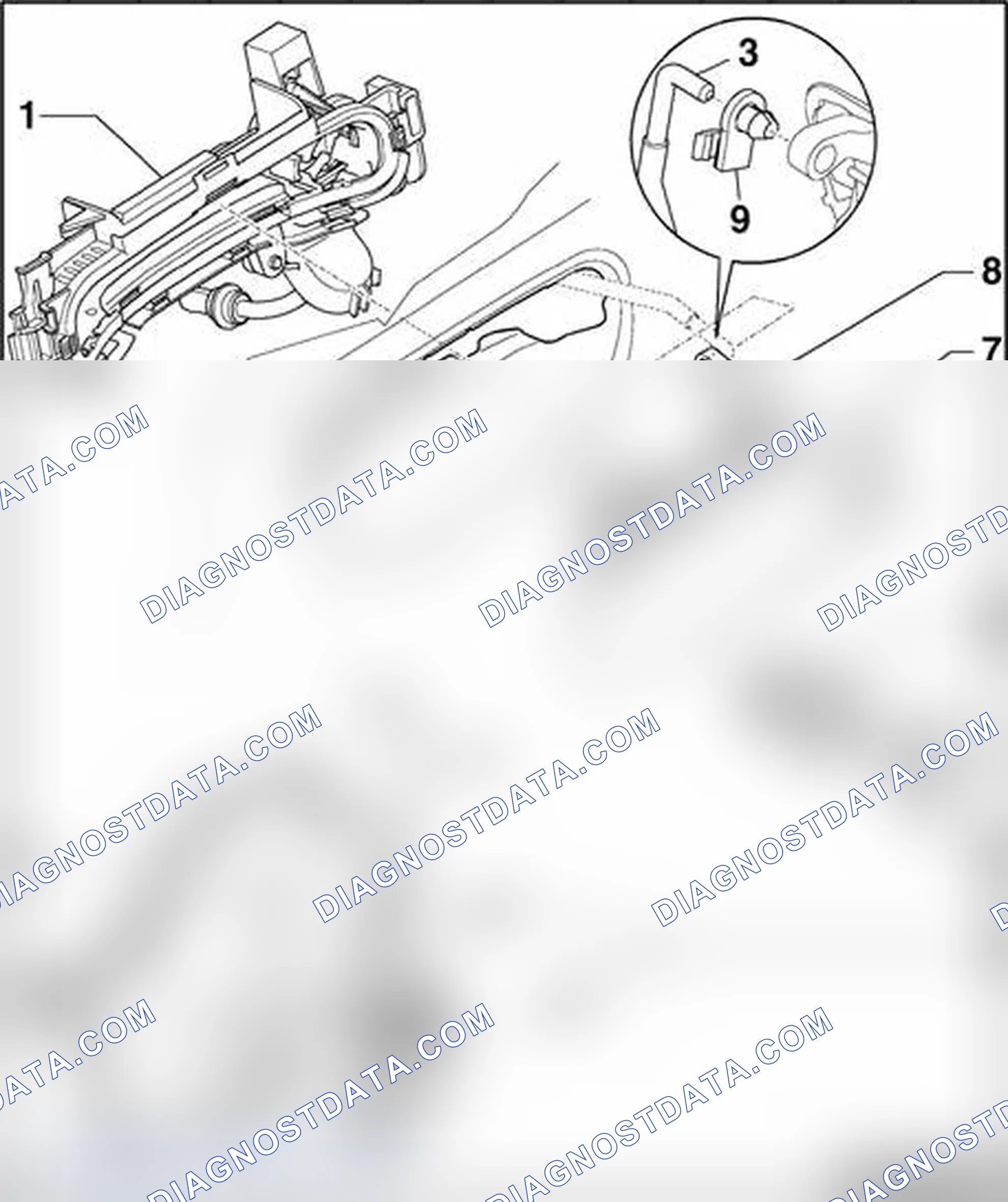 Scheme 105: Door handle and door lock - front, assembly overview