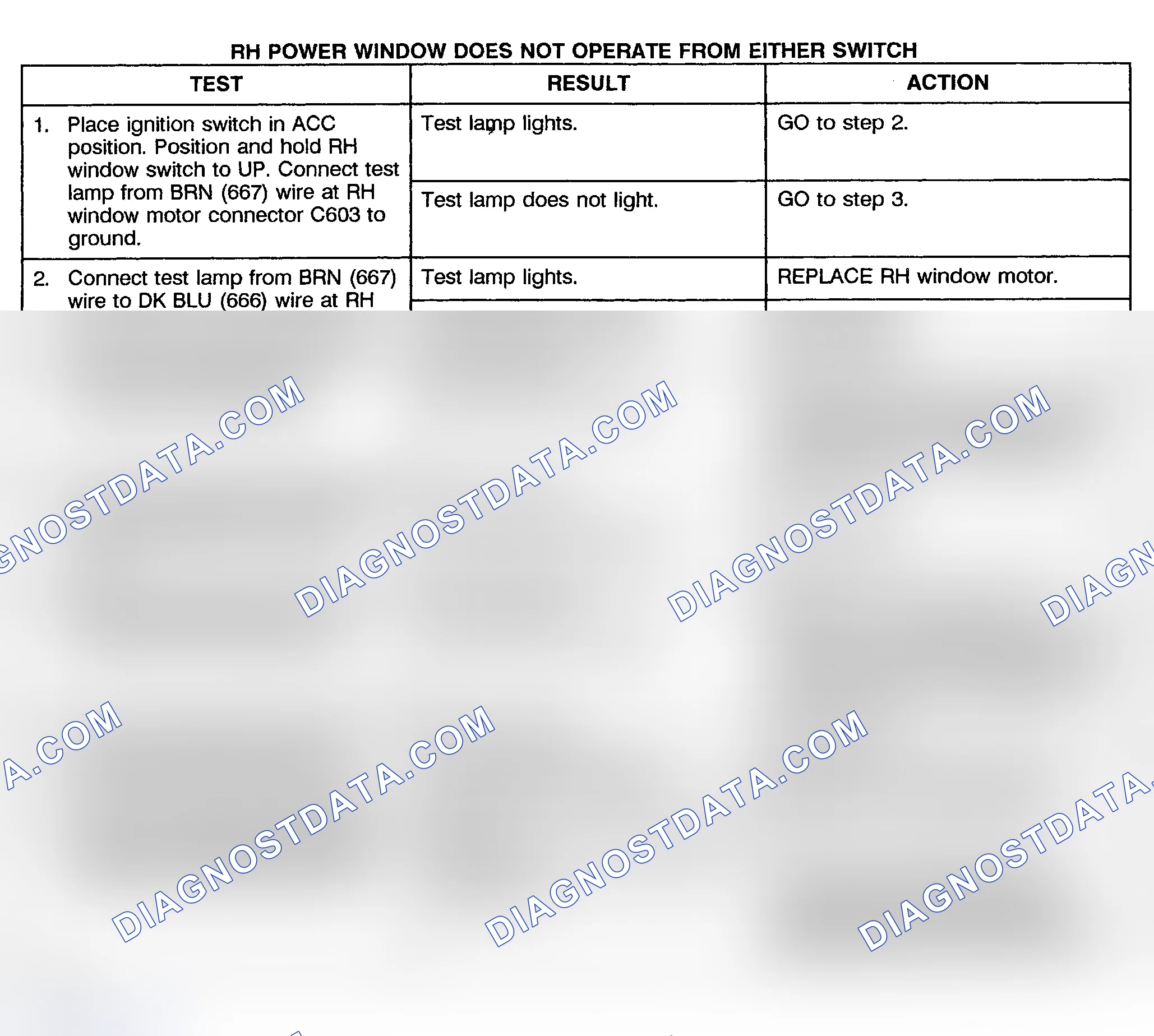 Scheme 6: TEST D: POWER WINDOW RIGHT DOSE NOT OPERATE FROM EITHER SWITCH - PICKUP