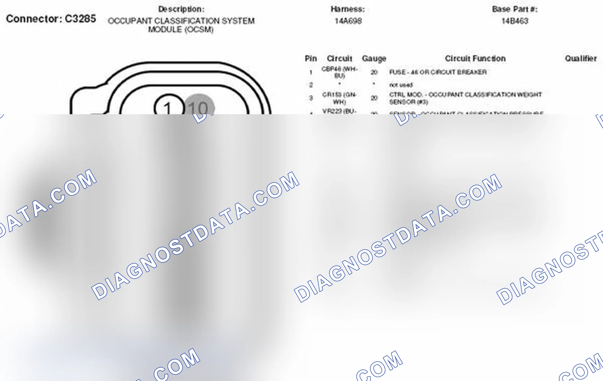 Scheme 296: Occupant Classification System Module Connector End View (C3285)