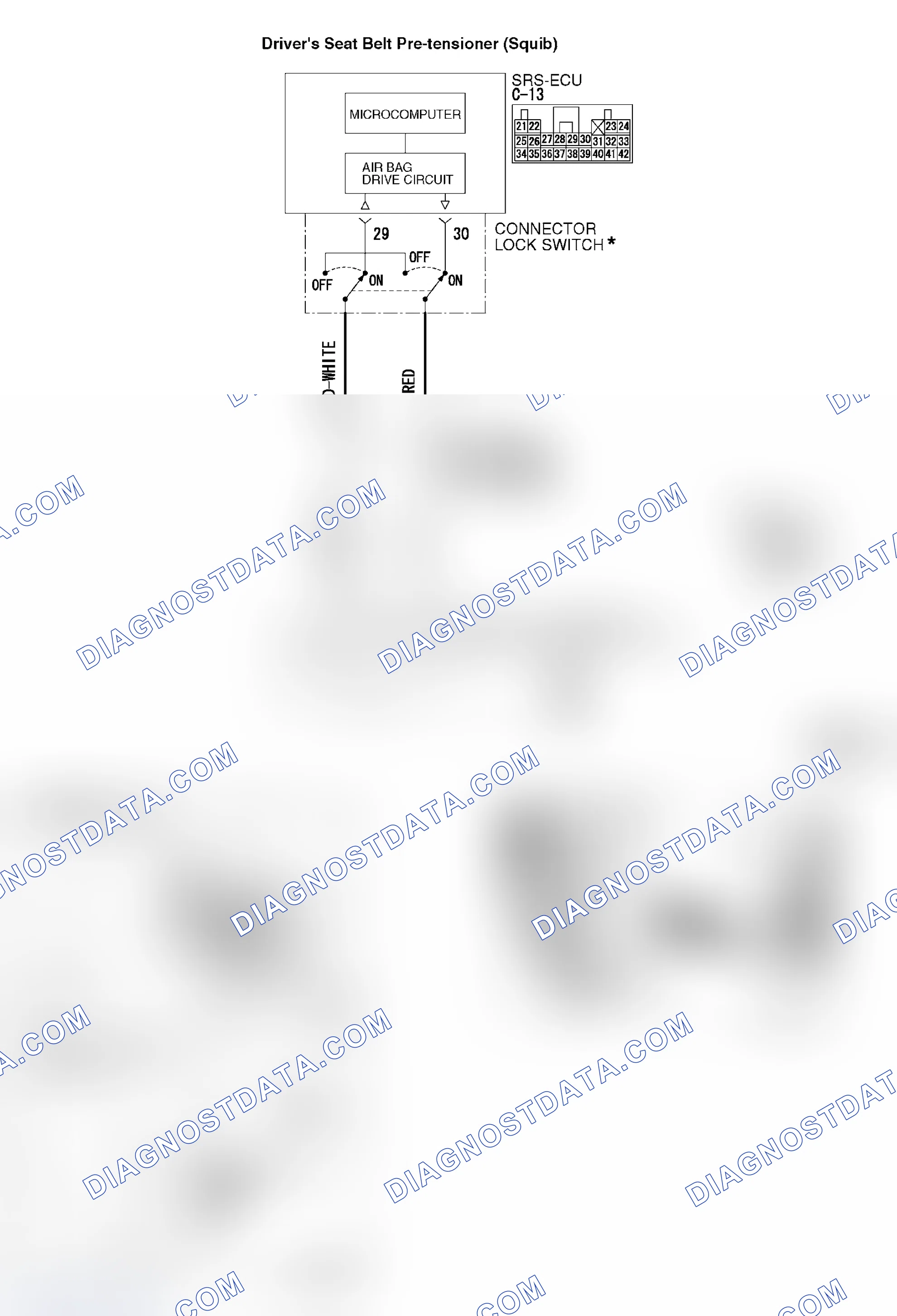 Scheme 496: DTC 67: Driver's Seat Belt Pre-Tensioner (Squib) System Fault for Ground Circuit (Short-Circuited to