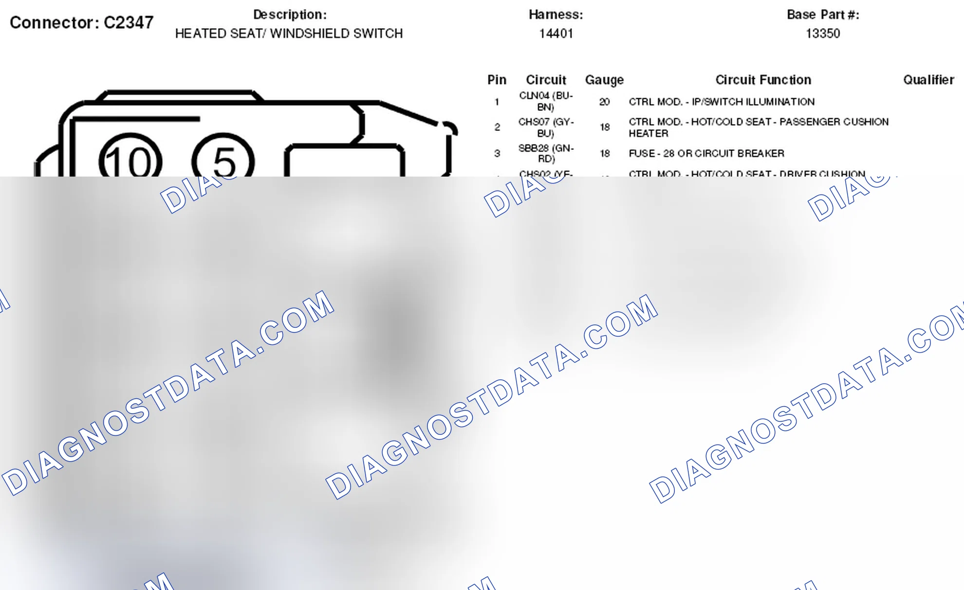 Scheme 321: Heated Seat/Windshield Switch Connector End View (C2347)