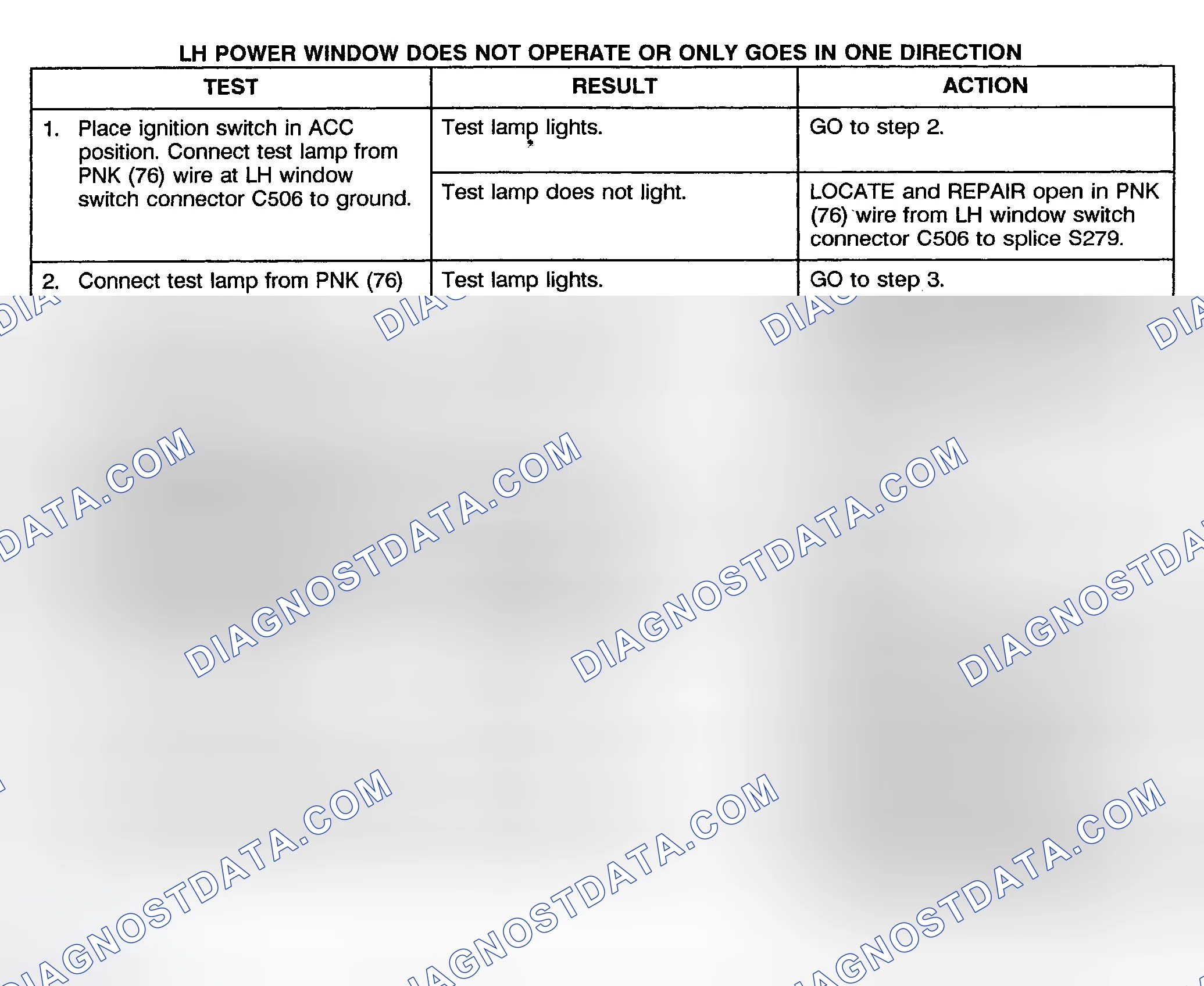 Scheme 2: TEST B: LEFT POWER WINDOW DOES NOT OPERATE OR ONLY OPERATES IN ONE DIRECTION (2-DOOR & EXTENDED CAB)
