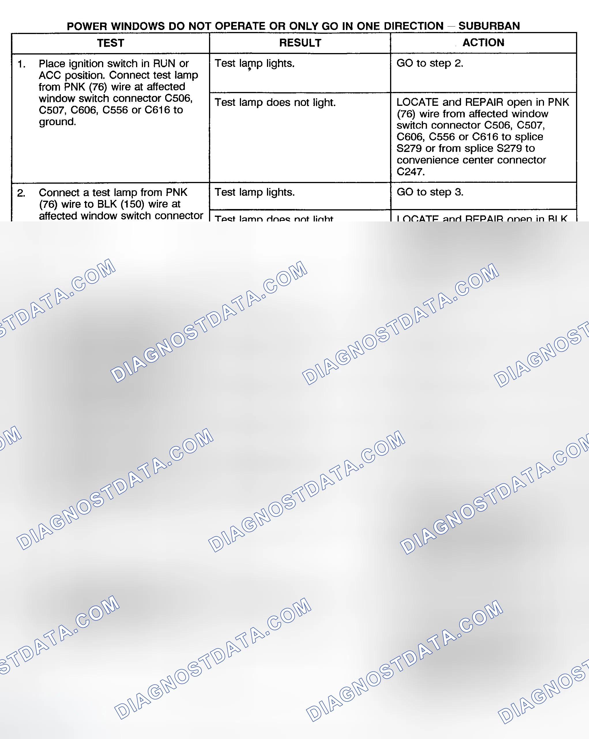 Scheme 8: TEST H: POWER WINDOWS DO NOT OPERATE OR ONLY OPERATE IN ONE DIRECTION (CREW CAB, UTILITY & SUBURBAN)