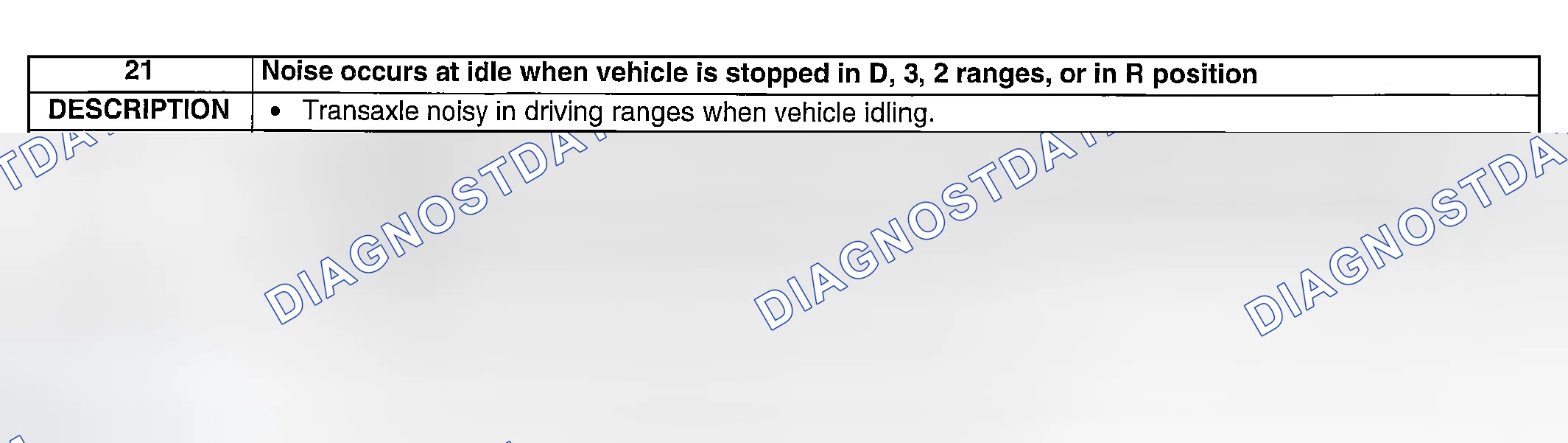 Scheme 141: NO. 21: NOISE OCCURS AT IDLE WHEN VEHICLE IS STOPPED IN D, 3, 2 RANGES, OR IN R POSITION
