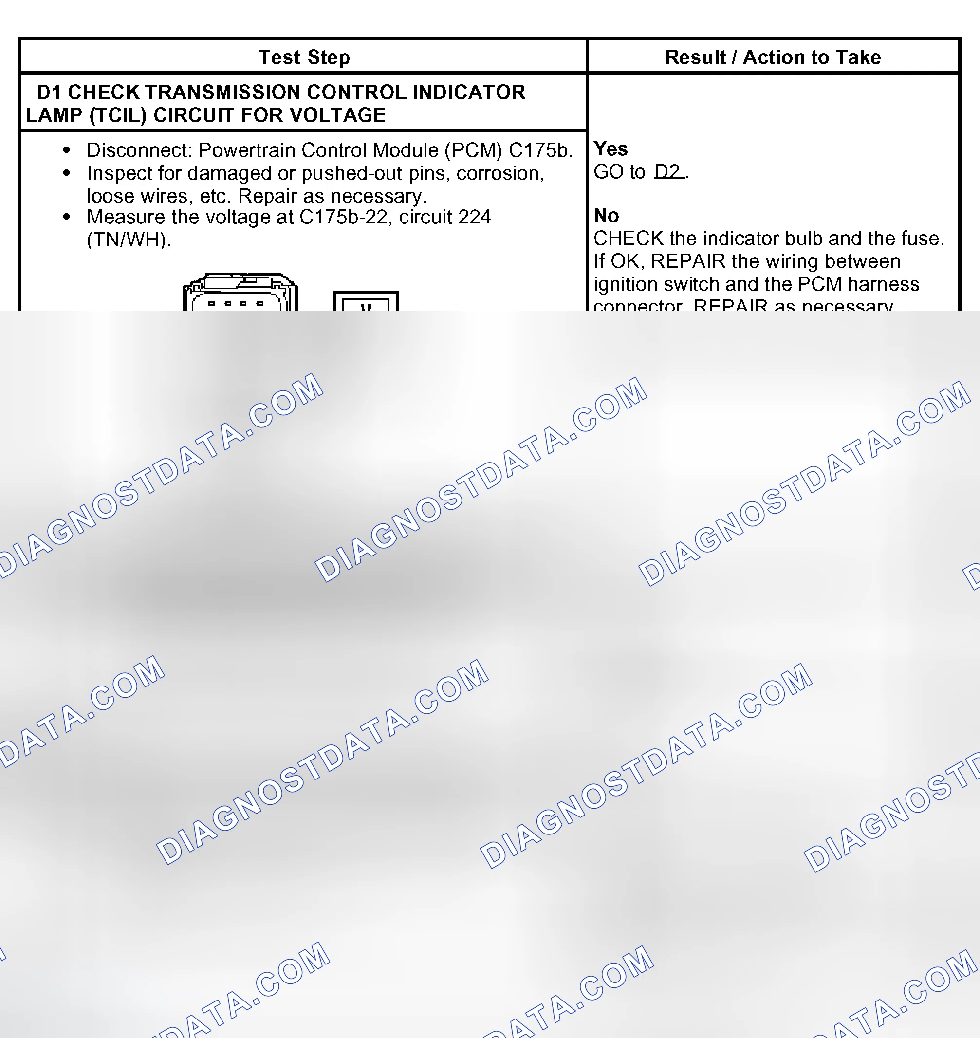 Scheme 508: PINPOINT TEST D: TRANSMISSION CONTROL INDICATOR LAMP (TCIL) IS NOT OPERATING CORRECTLY