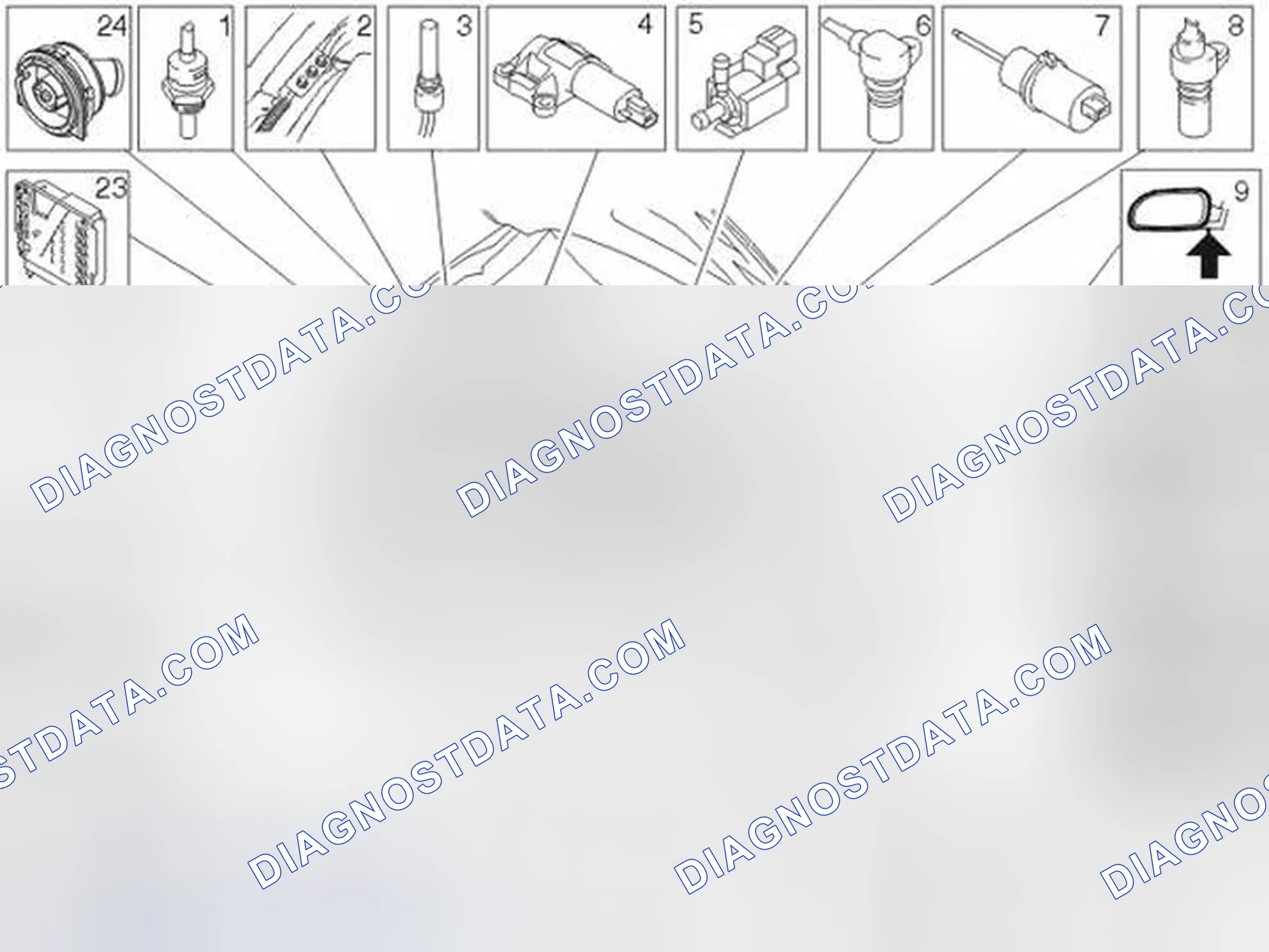 Scheme 200: Location of components, engine compartment