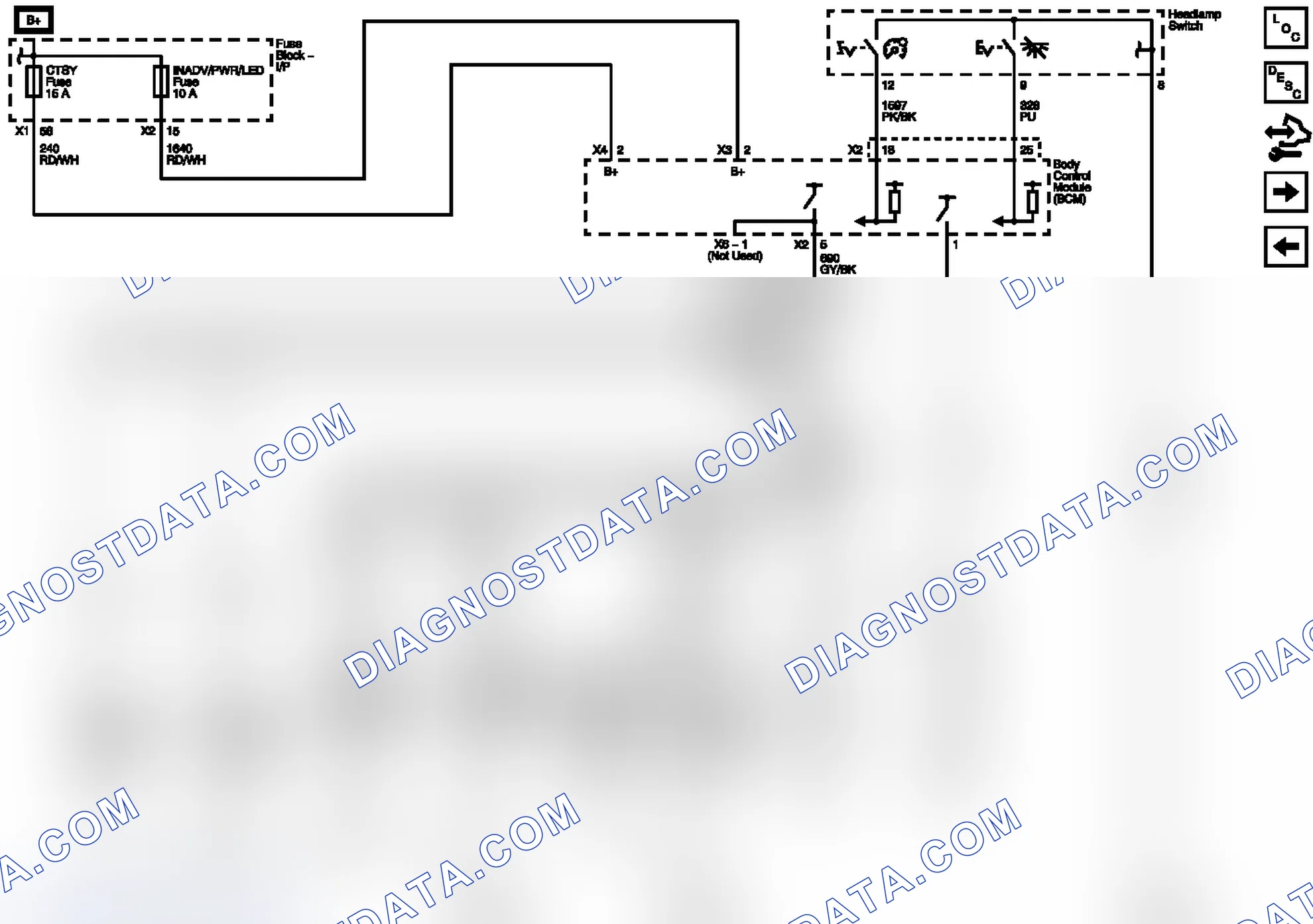 Scheme 16: Headlamp Switch and Power, Courtesy Lamps