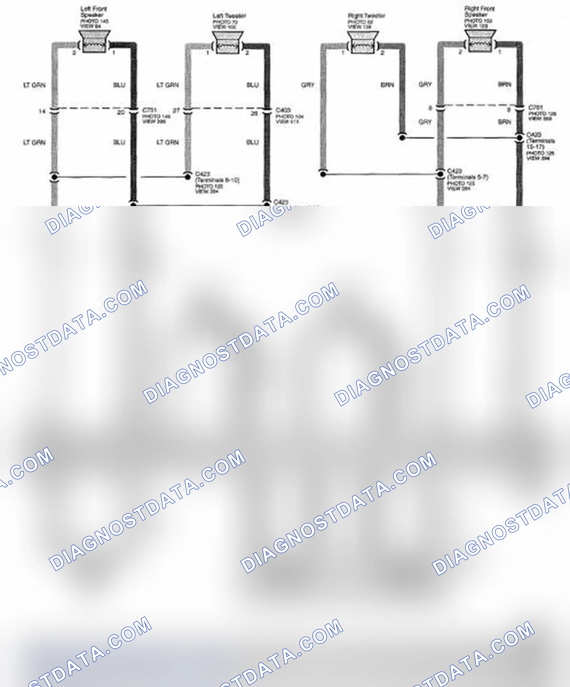 Scheme 323: Audio System Circuit Diagram - Without Navigation (Page 150-4)