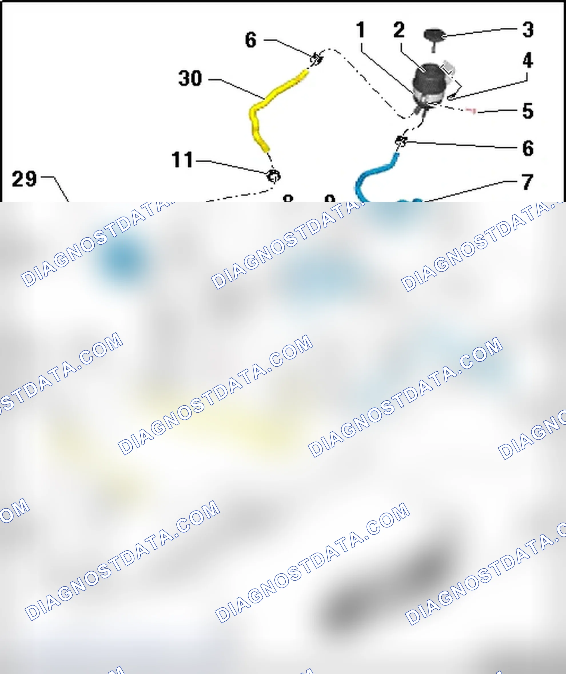 Scheme 29: POWER STEERING PUMP, HYDRAULIC LINES AND RESERVOIR OVERVIEW, VEHICLES WITH DYNAMIC STEERING