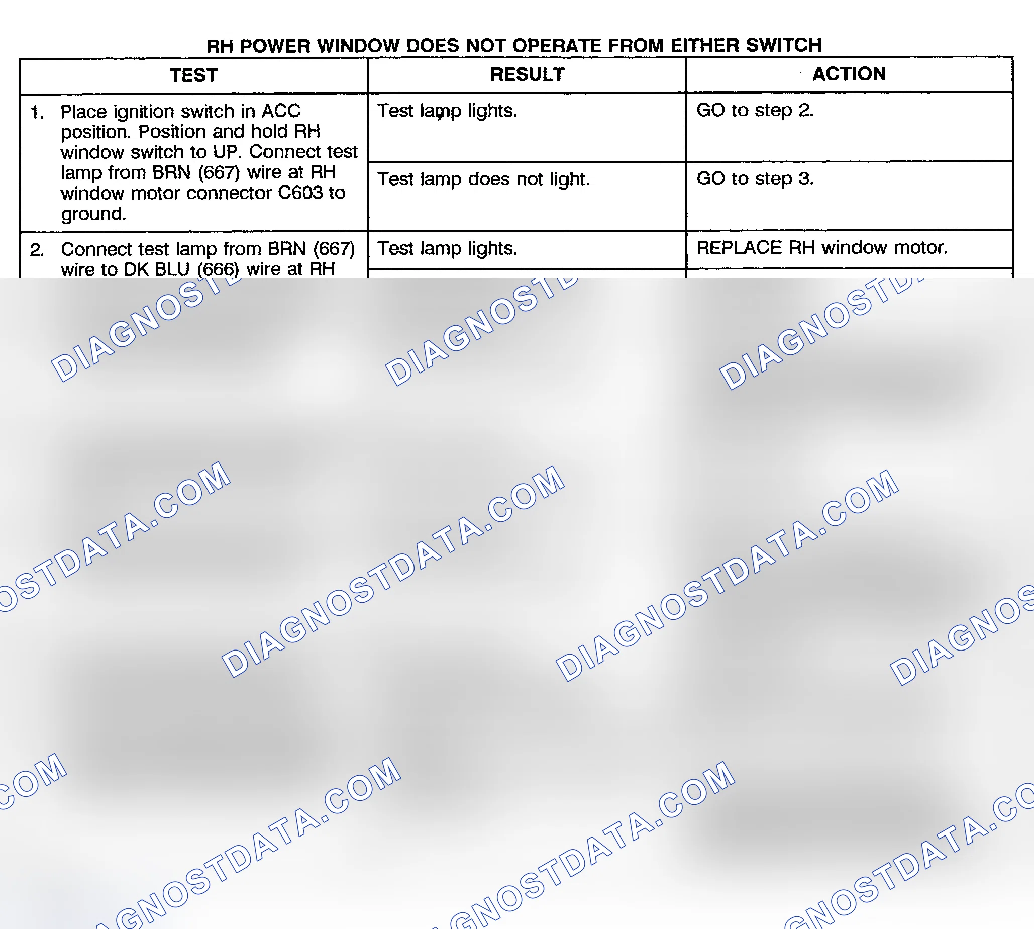 Scheme 6: TEST D: POWER WINDOW RIGHT DOSE NOT OPERATE FROM EITHER SWITCH - PICKUP