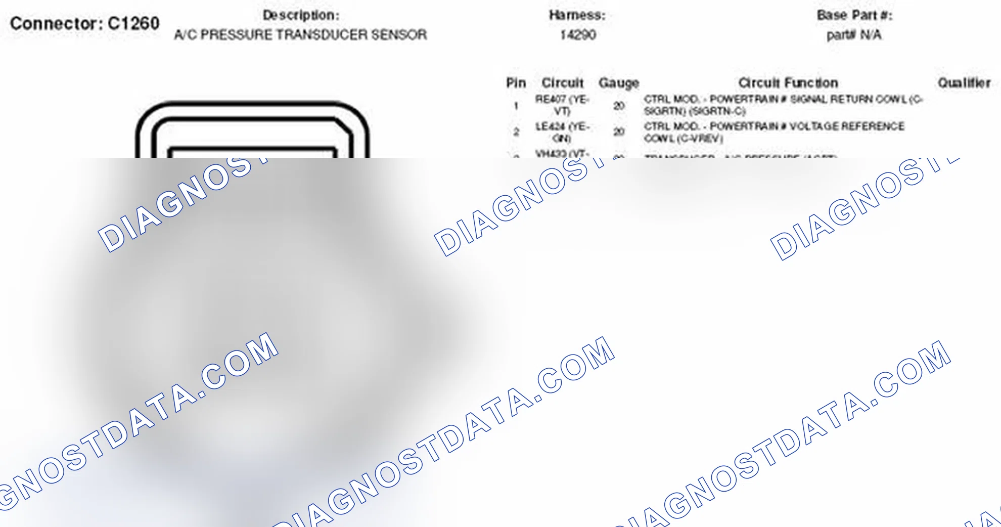 Scheme 211: A/C Pressure Transducer Sensor Connector End View (C1260)