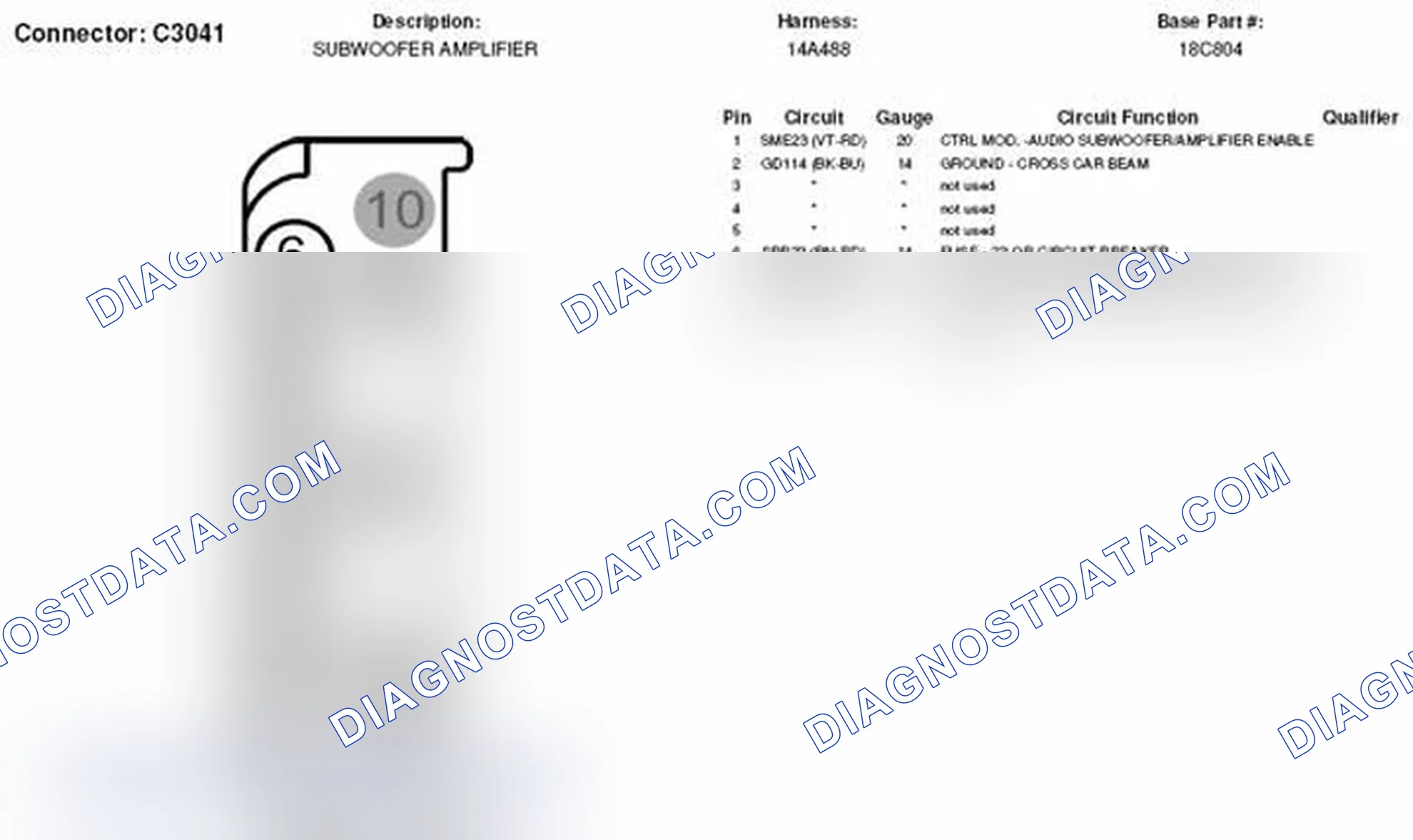 Scheme 330: Subwoofer Amplifier Connector End View (C3041)
