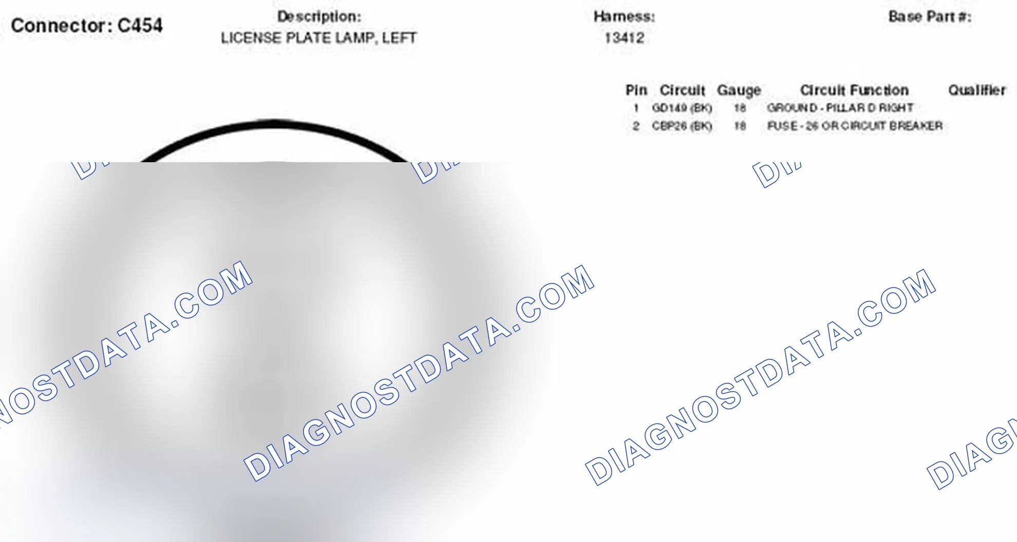 Scheme 186: Left License Plate Lamp Connector End View (C454)