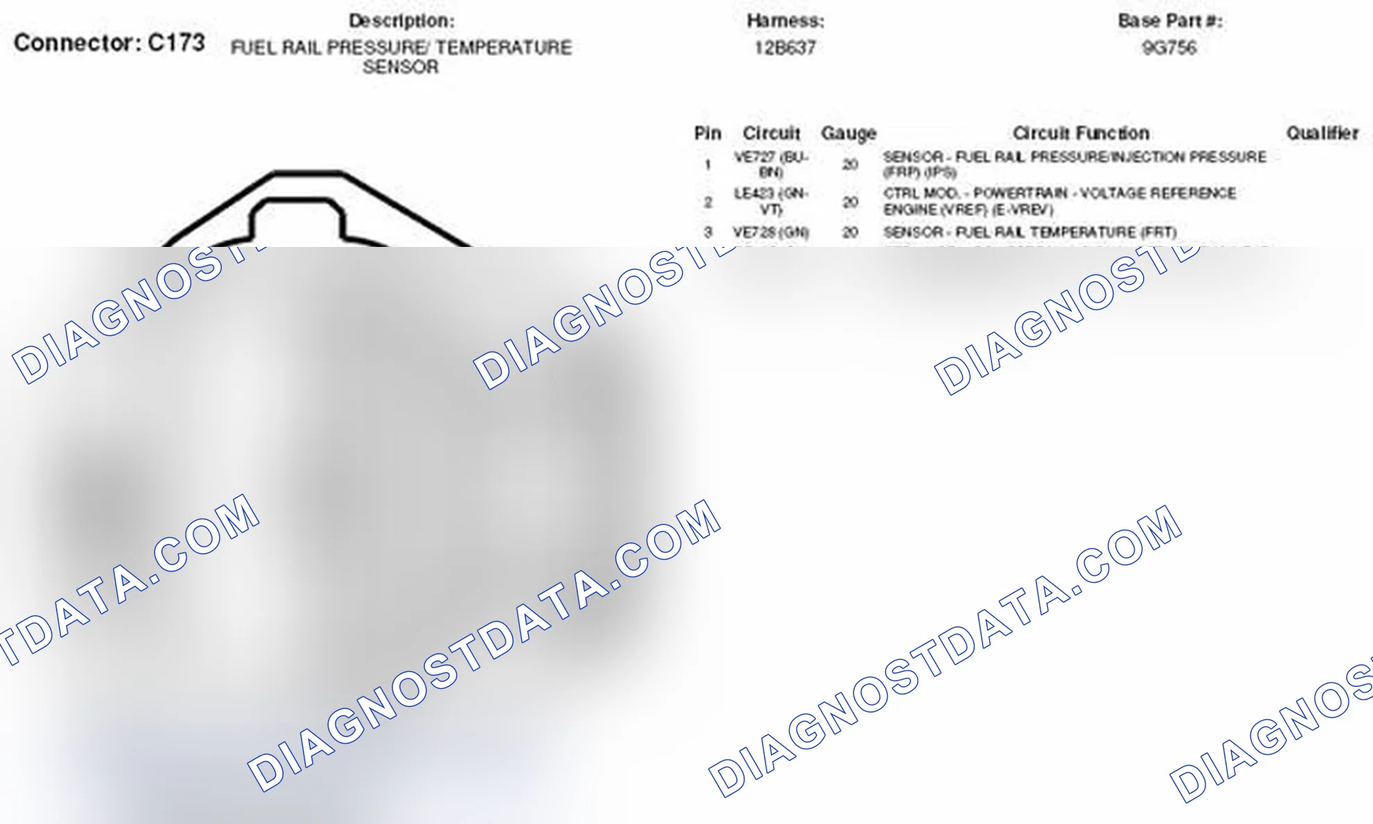 Scheme 51: Fuel Rail Pressure Sensor / Fuel Rail Temperature Sensor Connector End View (C173)