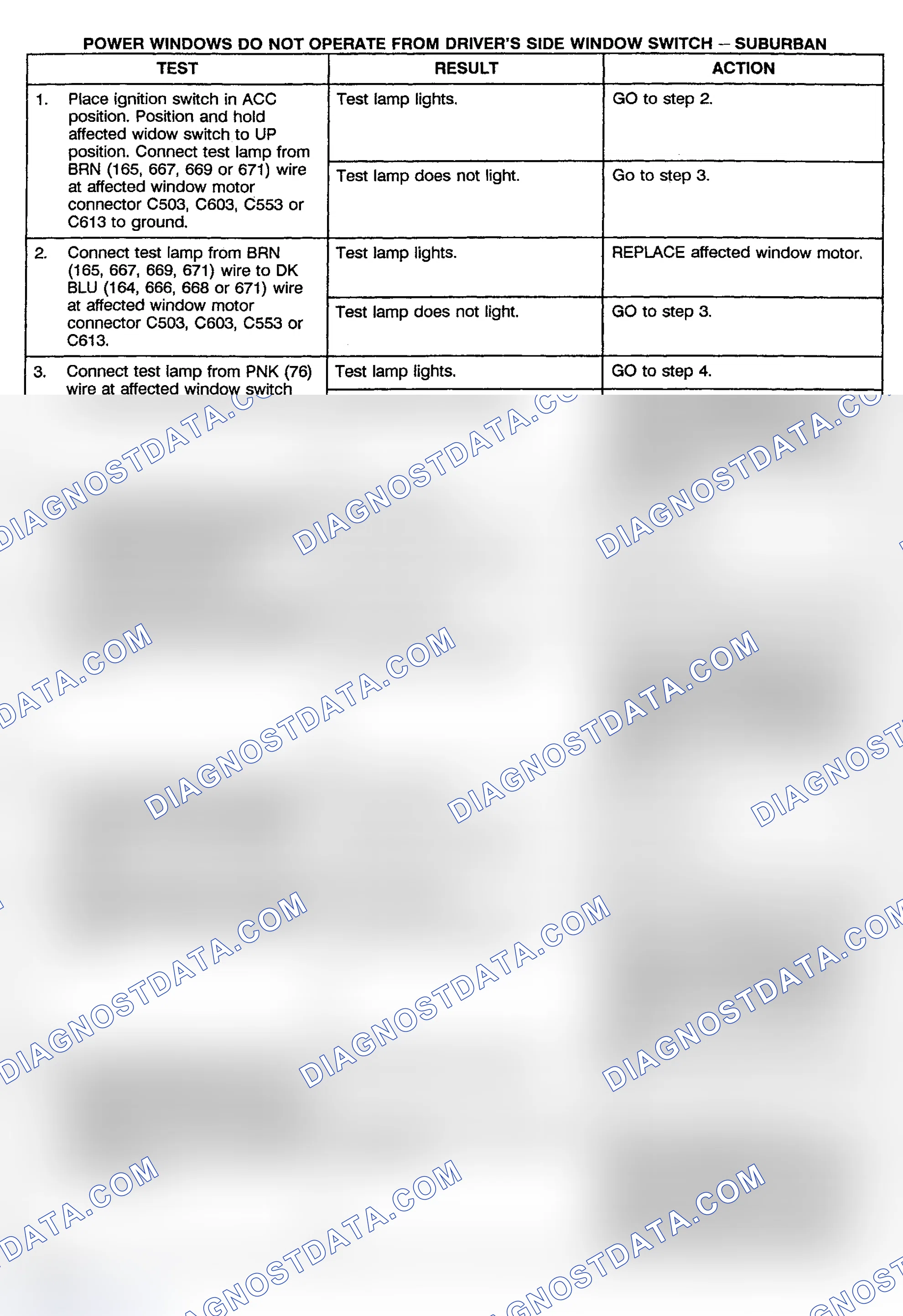Scheme 7: TEST E: POWER WINDOW DO NOT OPERATE FROM DRIVER'S SIDE WINDOW SWITCH - SUBURBAN, CREW CAB & UTILITY