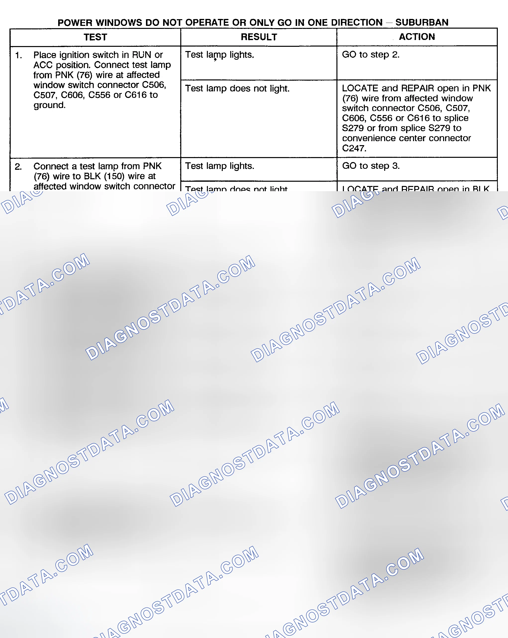 Scheme 8: TEST H: POWER WINDOWS DO NOT OPERATE OR ONLY OPERATE IN ONE DIRECTION (CREW CAB, UTILITY & SUBURBAN)
