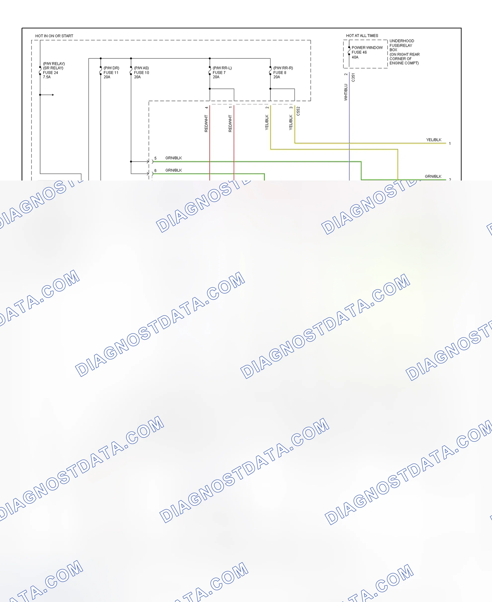 Fig. 10: Power Window System Wiring Diagram (1999-2000 Civic - 1 Of 2)