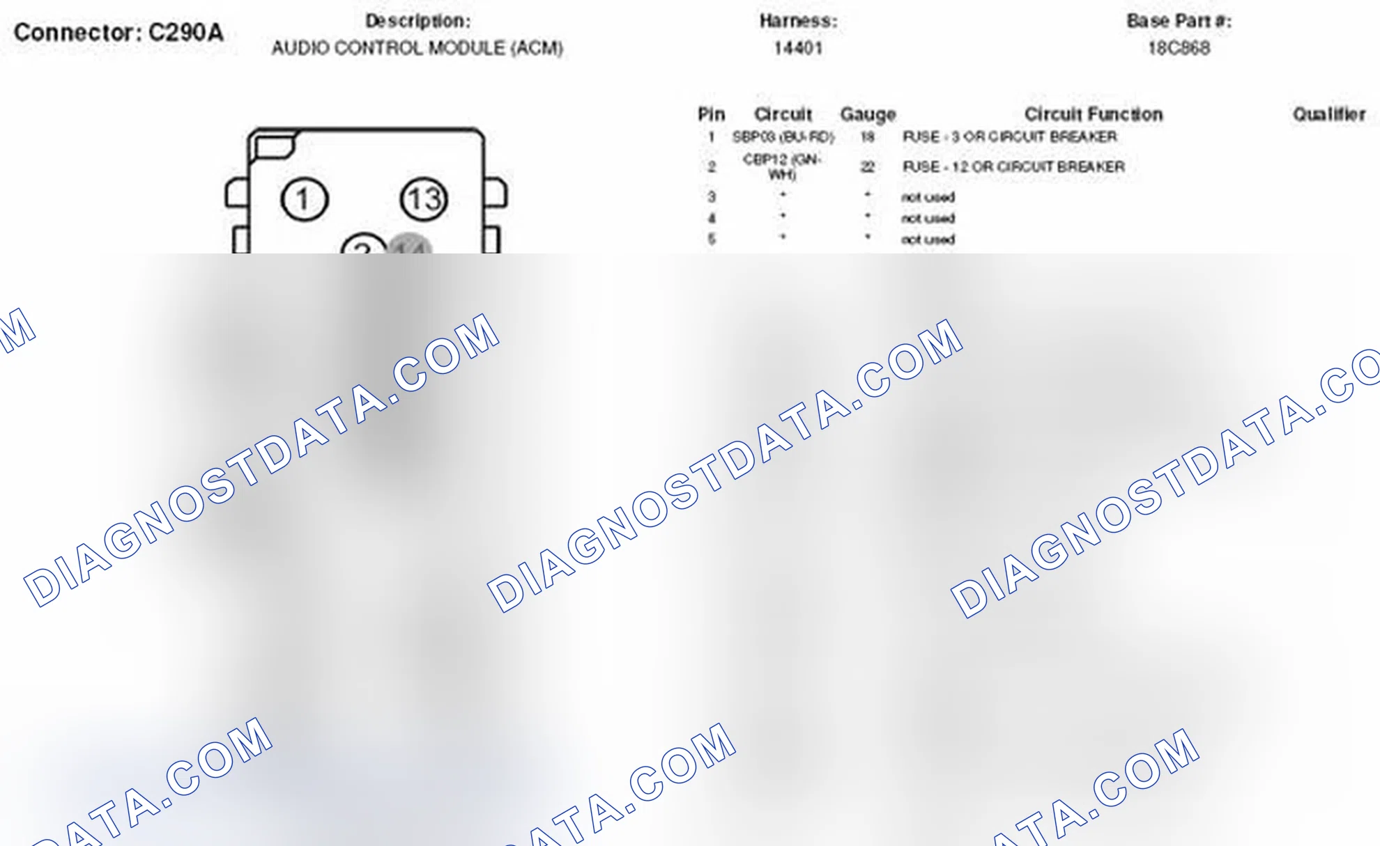 Scheme 115: Audio Control Module Connector End View (C290A)