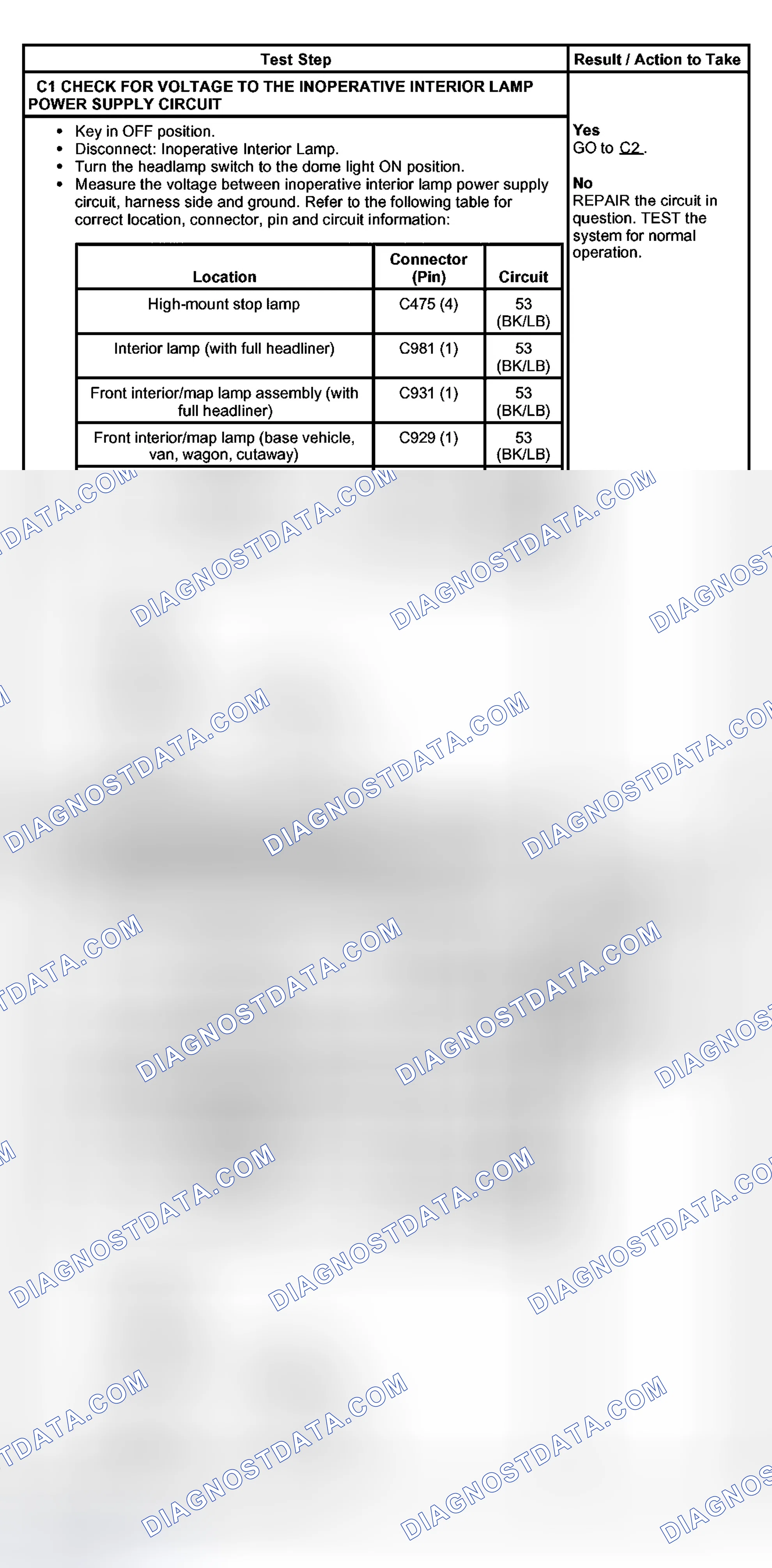Scheme 18: PINPOINT TEST C: AN INDIVIDUAL INTERIOR LAMP IS INOPERATIVE