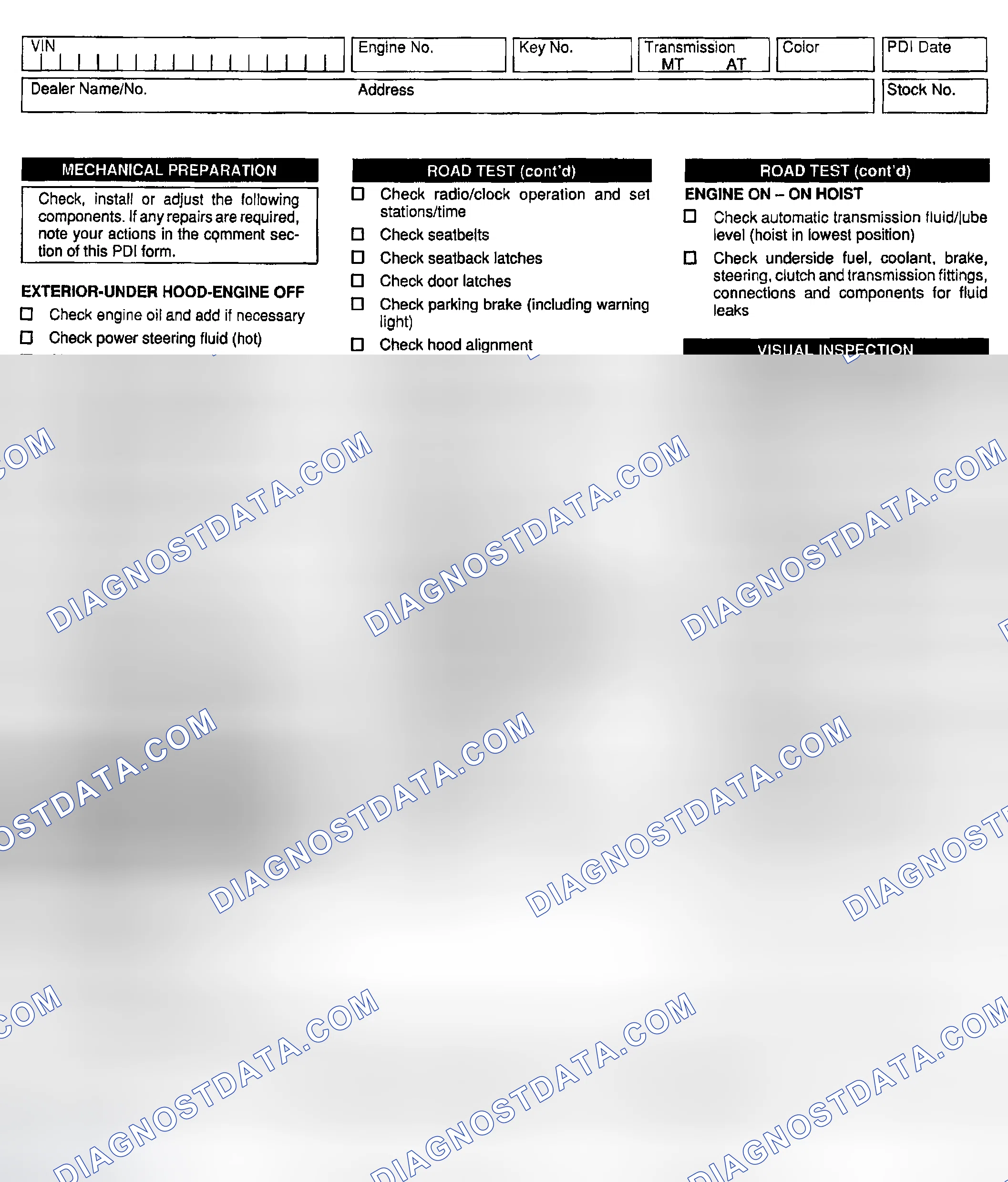 Scheme 2: SERVICE PRE-DELIVERY INSPECTION SHEET
