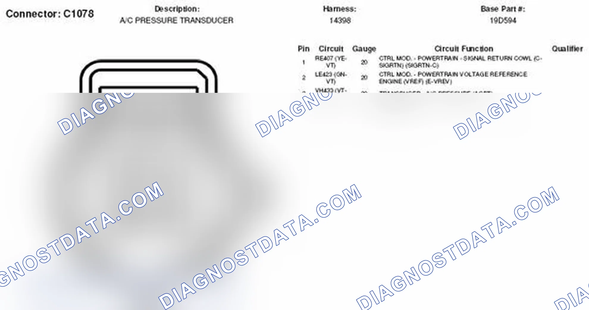 Scheme 265: A/C Pressure Transducer Connector End View (C1078)