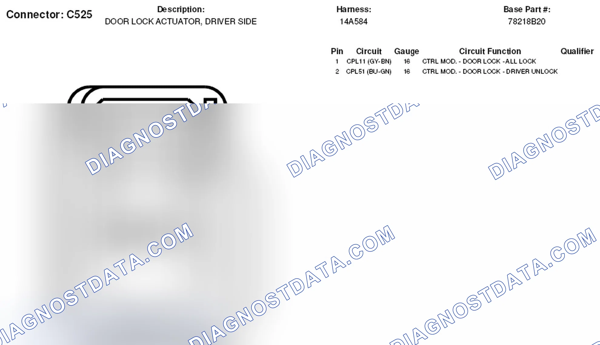 Scheme 214: Driver Side Door Lock Actuator Connector End View (C525)