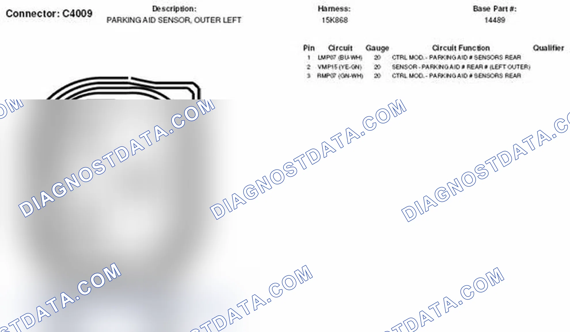 Scheme 369: Outer Left Parking Aid Sensor Connector End View (C4009)