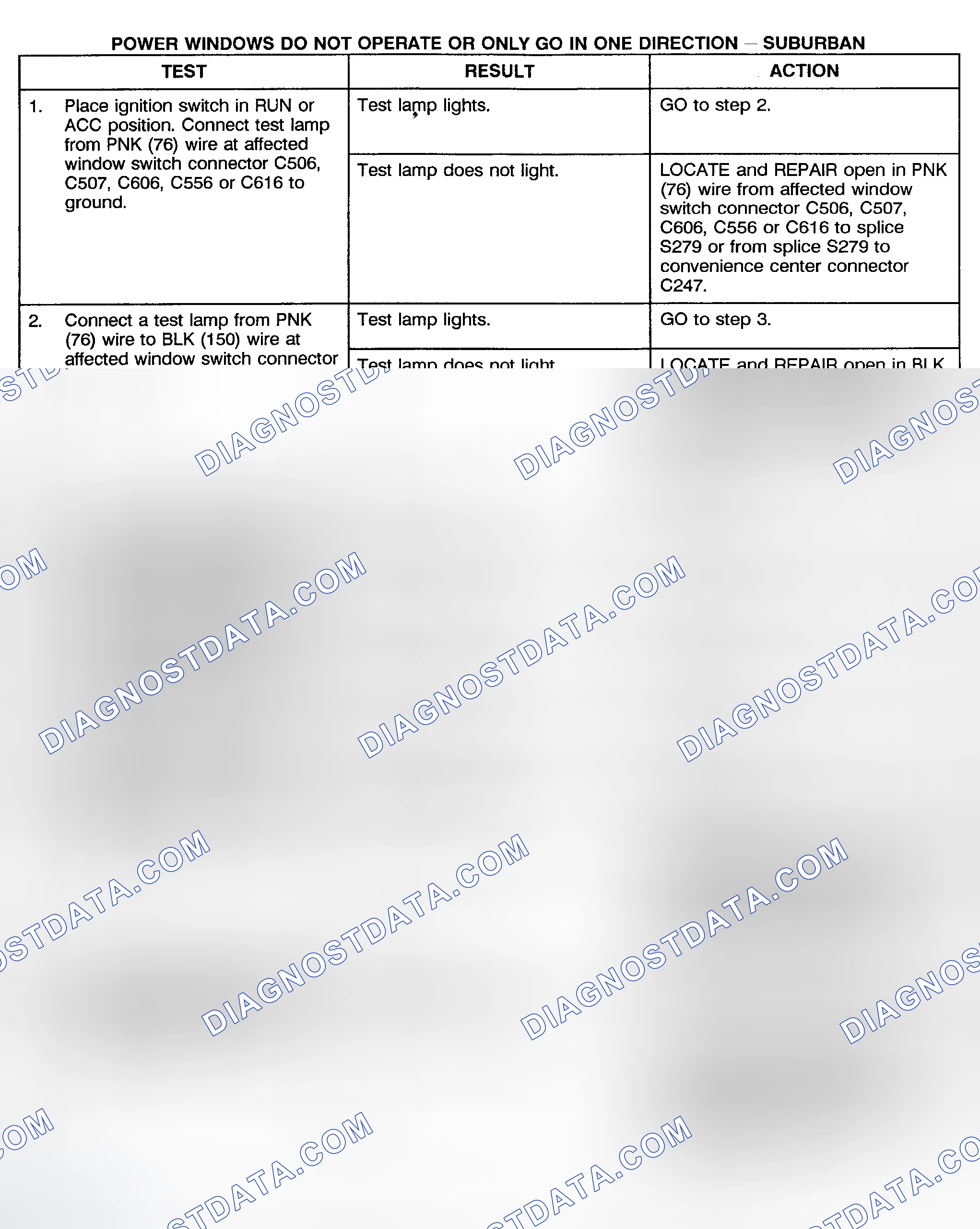 Scheme 8: TEST H: POWER WINDOWS DO NOT OPERATE OR ONLY OPERATE IN ONE DIRECTION (CREW CAB, UTILITY & SUBURBAN)
