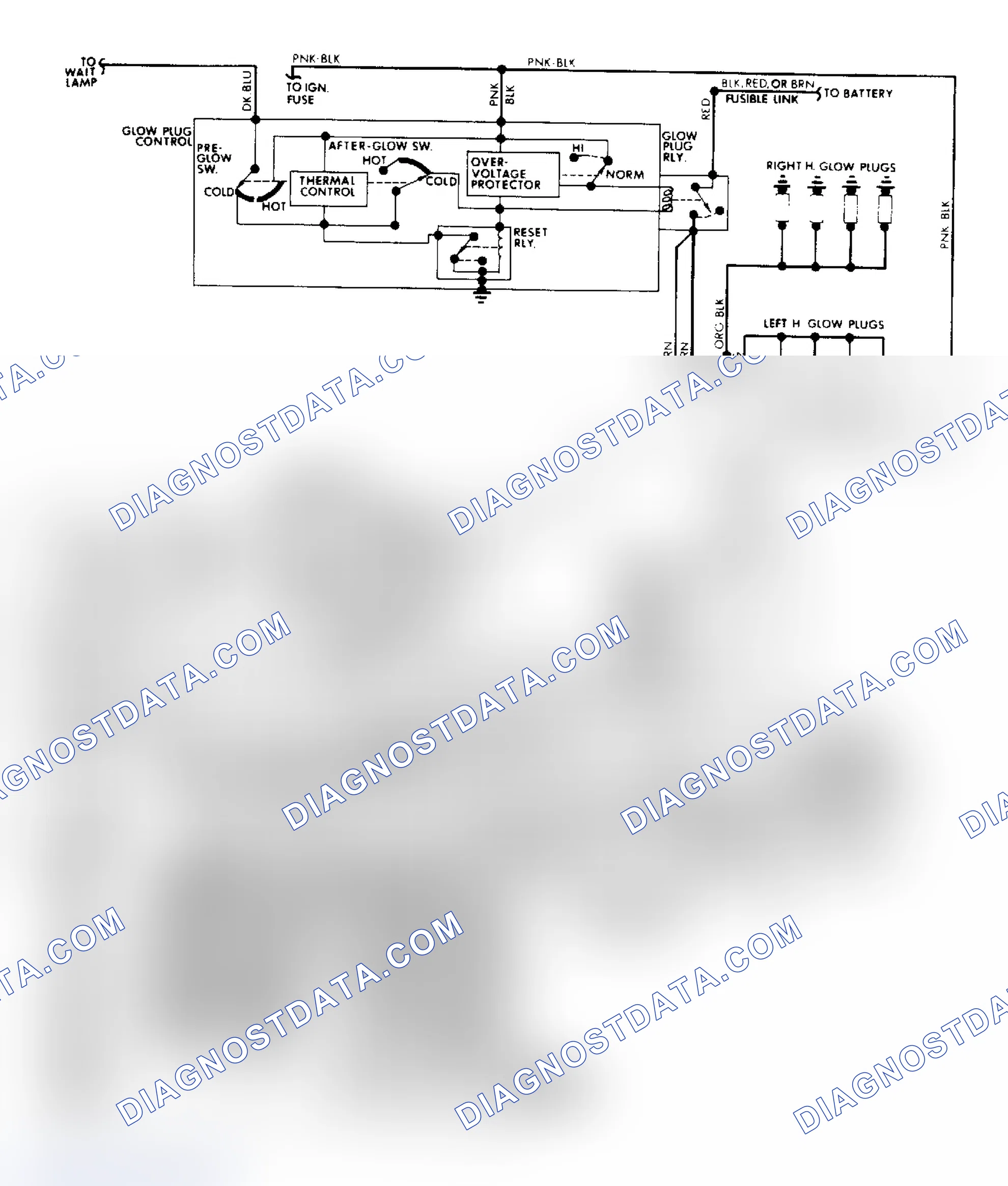 Scheme 67: All Cadillac, Oldsmobile 4.3L V6 Cutlass Cierra, Chevrolet 5.7L V8 Impala & Caprice 8 glow plugs shown. V6 models use only 6 glow plugs.