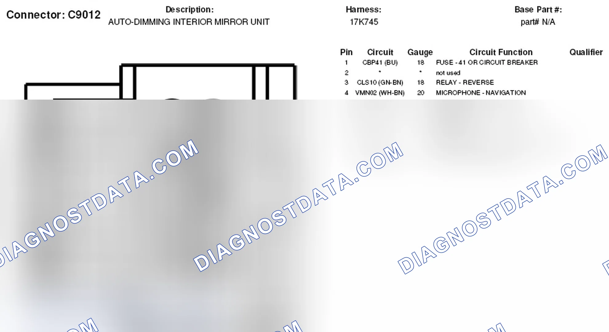 Scheme 325: Auto-Dimming Interior Mirror Unit Connector End View (C9012)