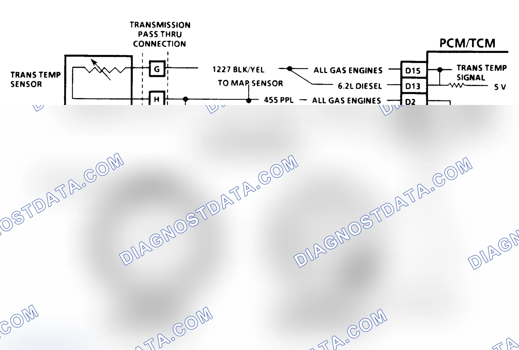 Scheme 287: CODE 58, TRANSMISSION TEMPERATURE SENSOR CIRCUIT (HIGH TEMPERATURE INDICATED) - LT. TRUCK