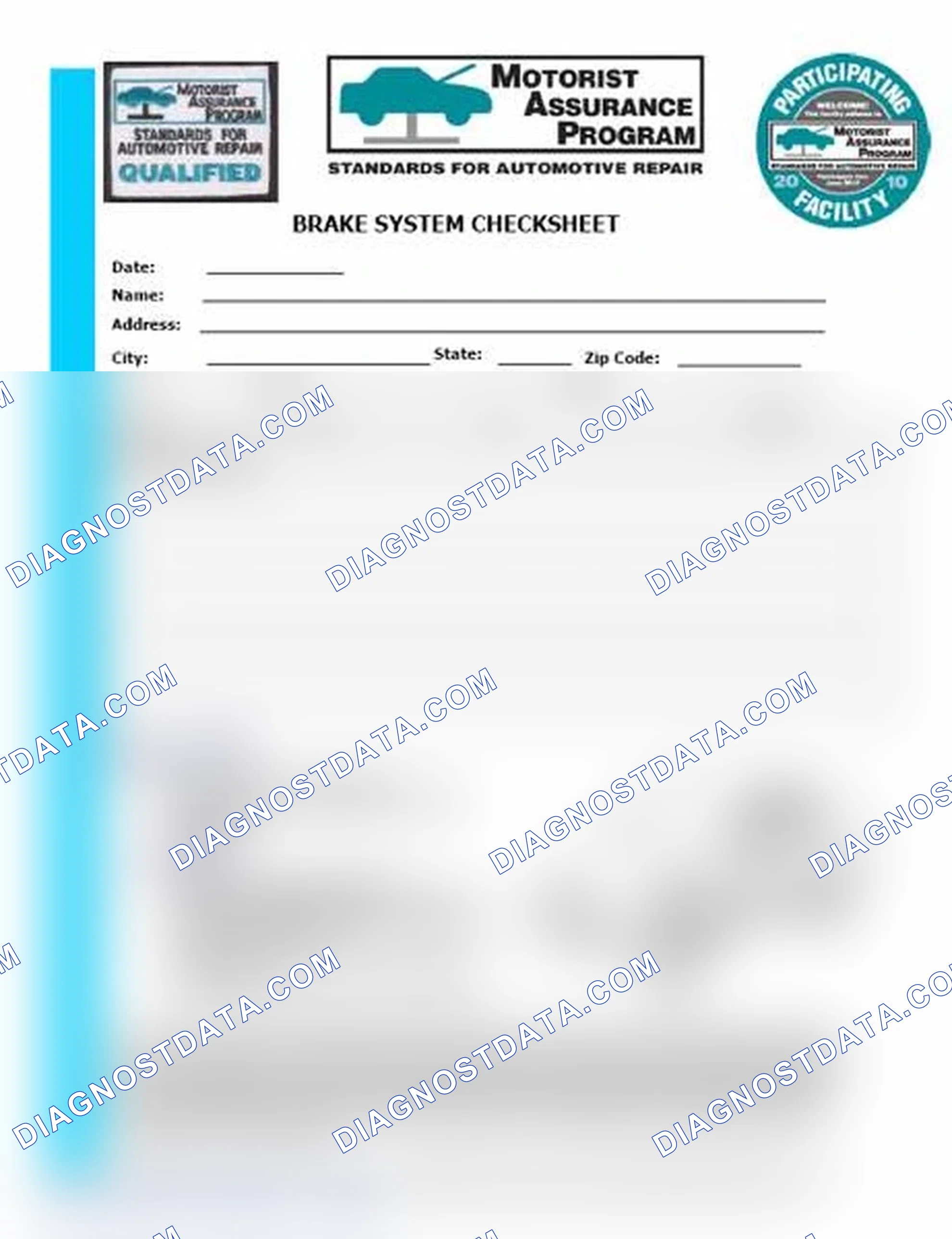 Scheme 1: Brake System Checksheet (1 Of 2)