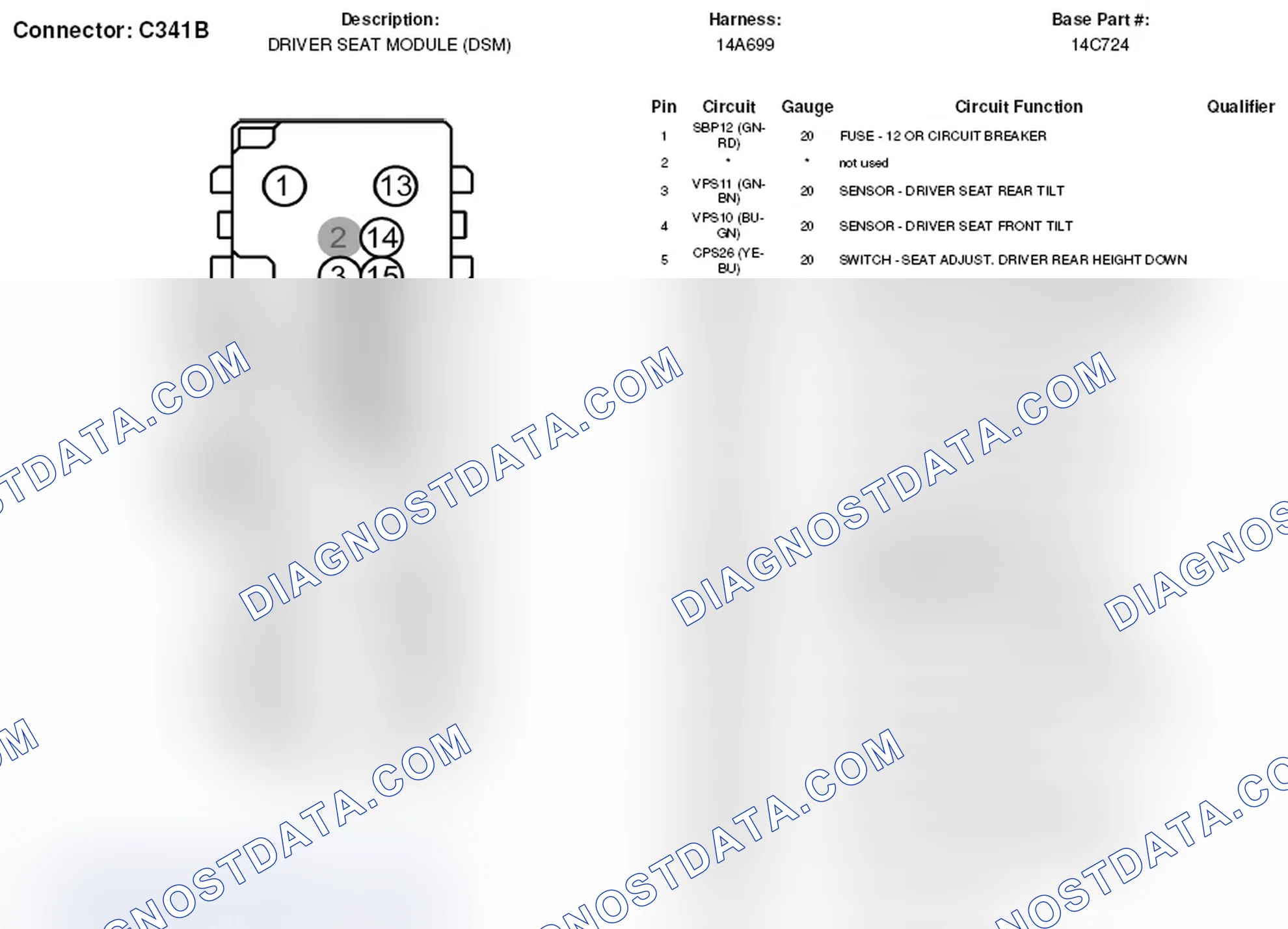 Scheme 106: Driver Seat Module Connector End View (C341B)