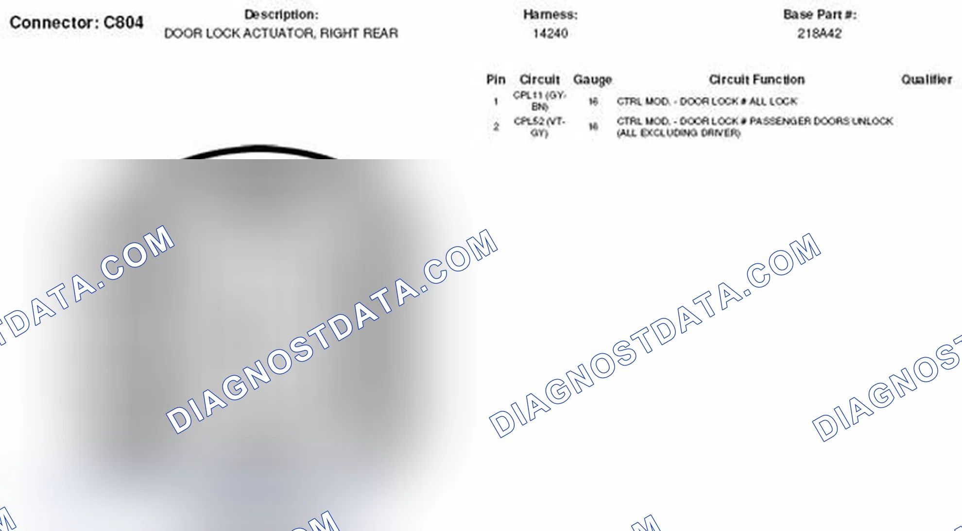 Scheme 172: Right Rear Door Lock Actuator Connector End View (C804)