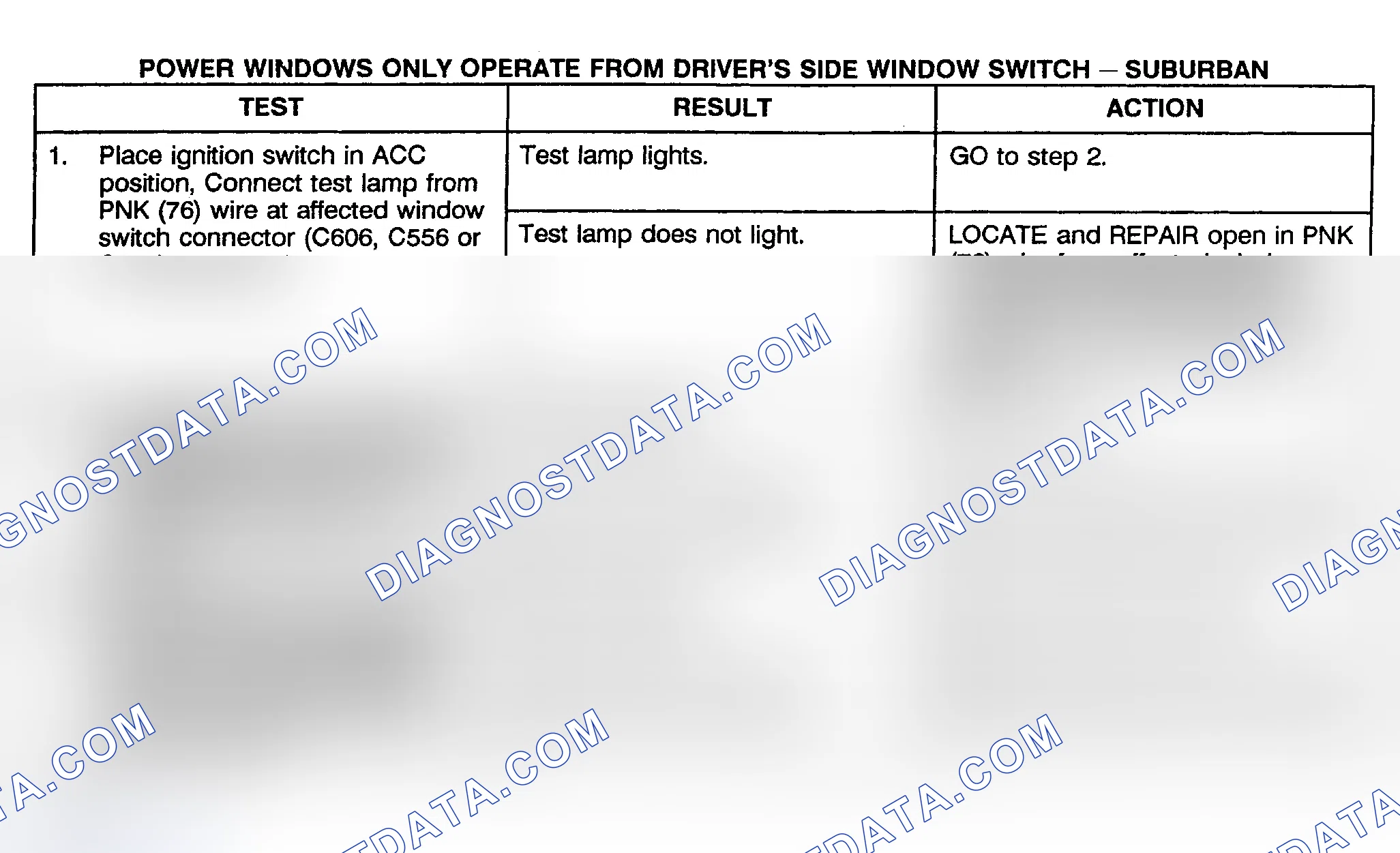 Scheme 17: TEST F: POWER WINDOWS ONLY OPERATE FROM DRIVER'S SIDE WINDOW SWITCH - SUBURBAN, CREW CAB & UTILITY