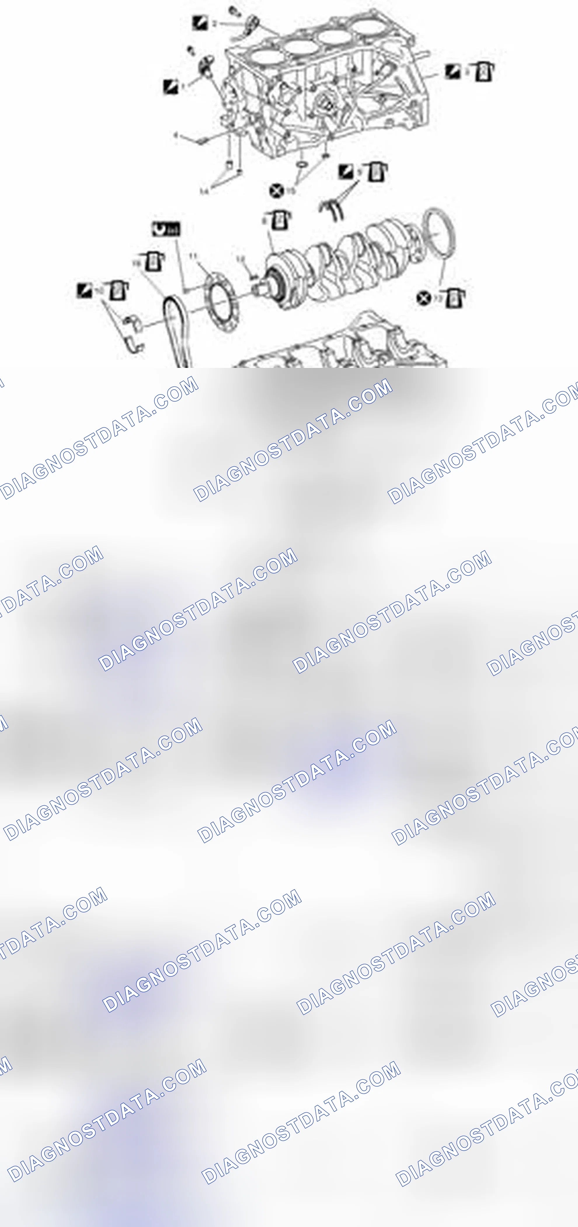 Scheme 219: Main Bearing, Crankshaft and Cylinder Block Components
