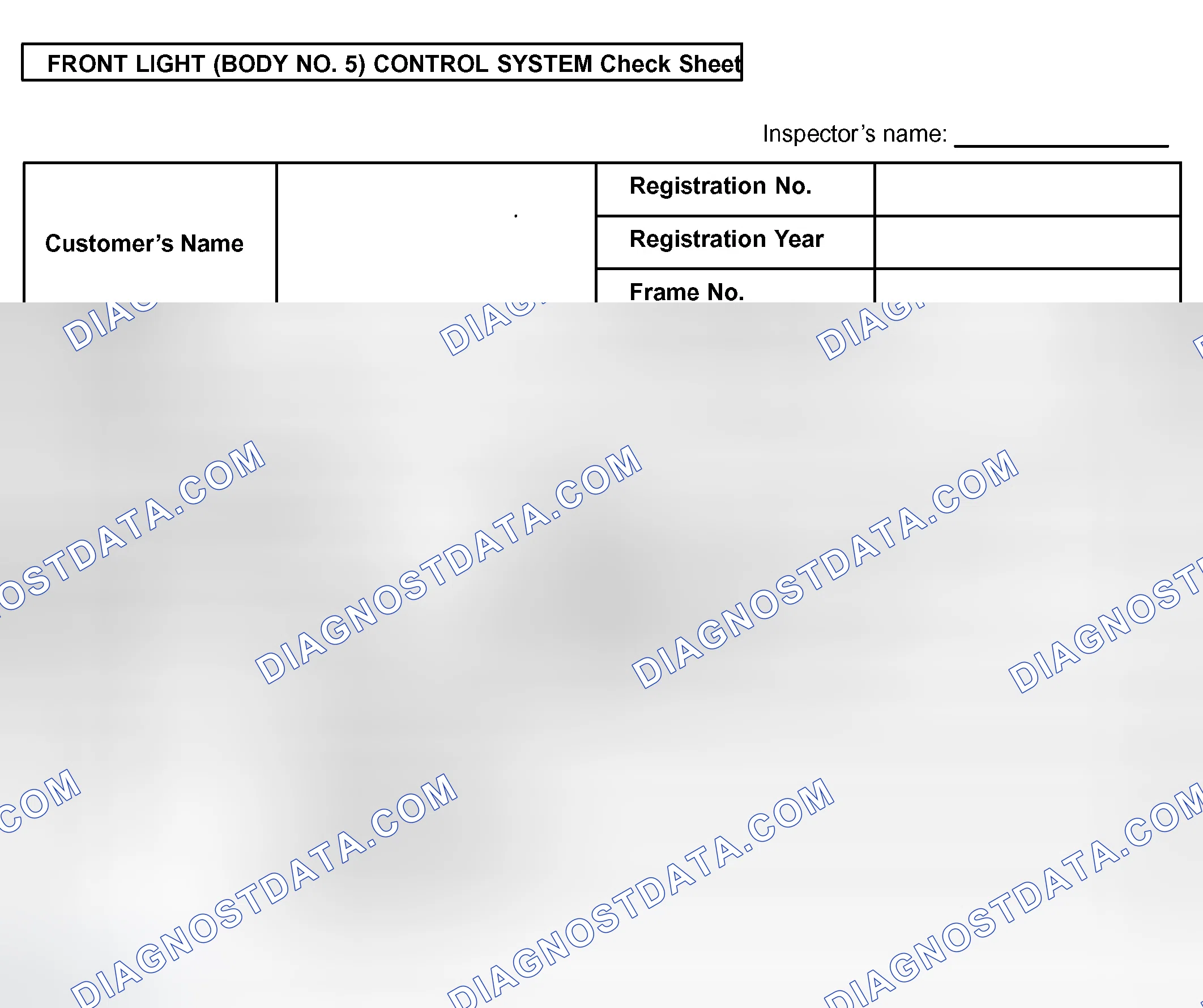 Scheme 111: Front Light (Body No.5) Control System Customer Problem Analysis Check Sheet