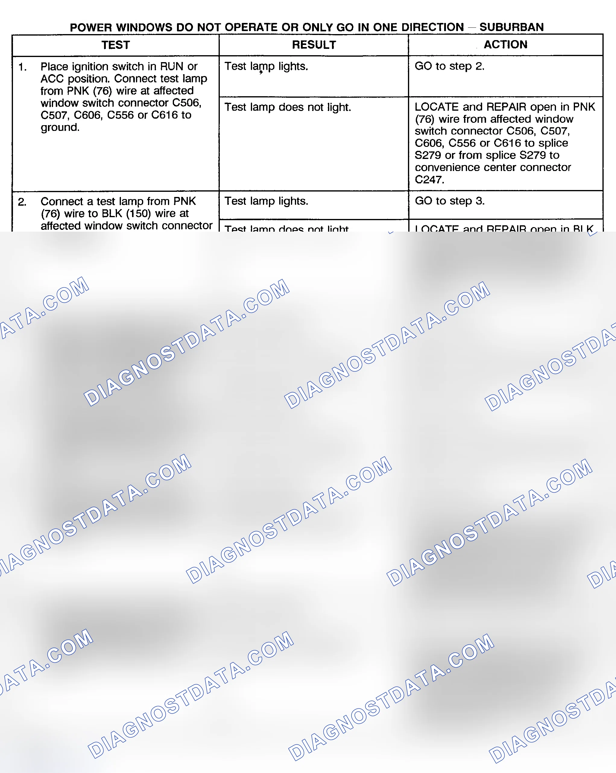 Scheme 19: TEST H: POWER WINDOWS DO NOT OPERATE OR ONLY GO IN ONE DIRECTION - SUBURBAN, CREW CAB & UTILITY
