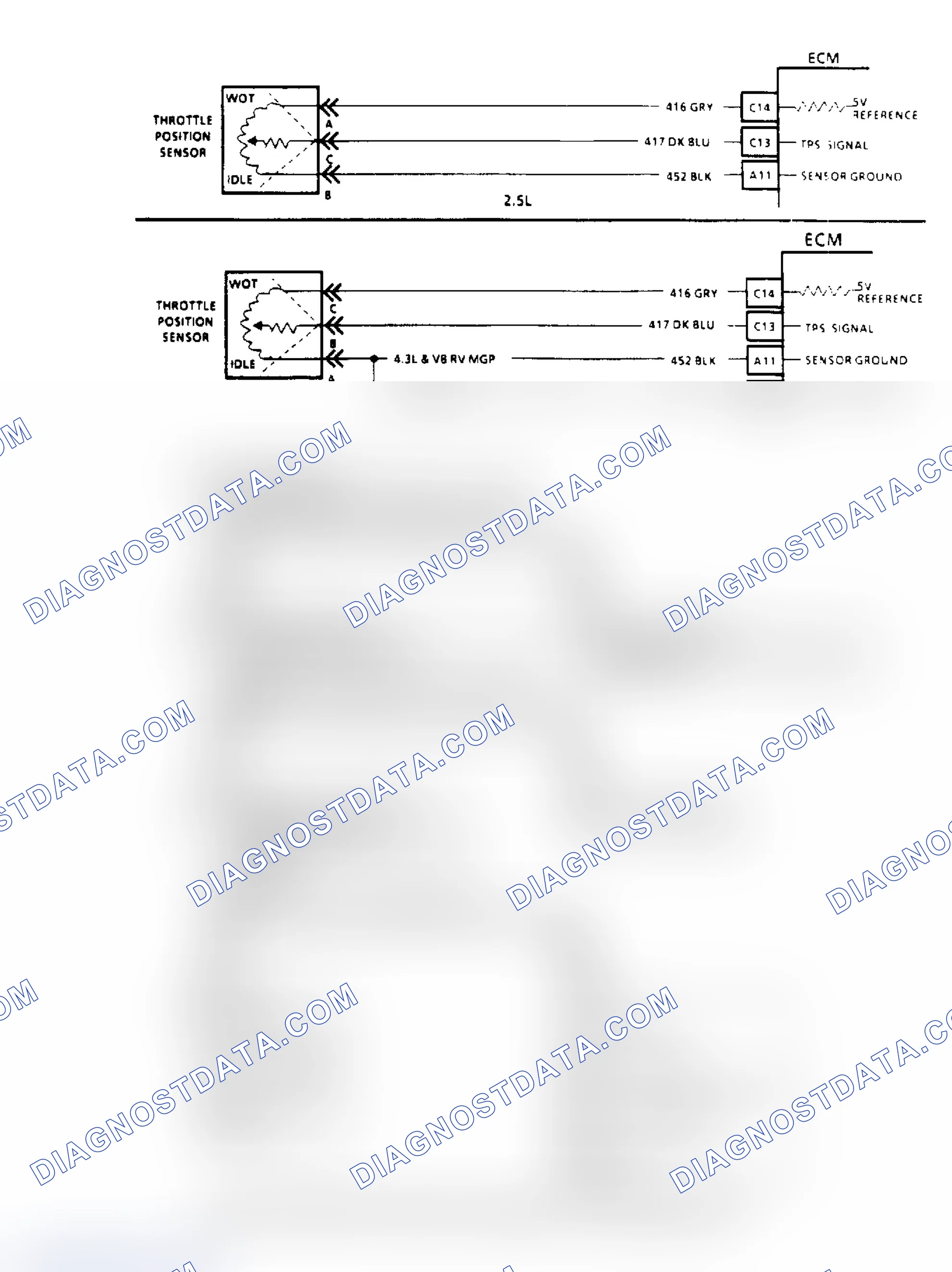 Scheme 53: Code 22, TPS Signal Voltage Low Flow Chart & Schematic