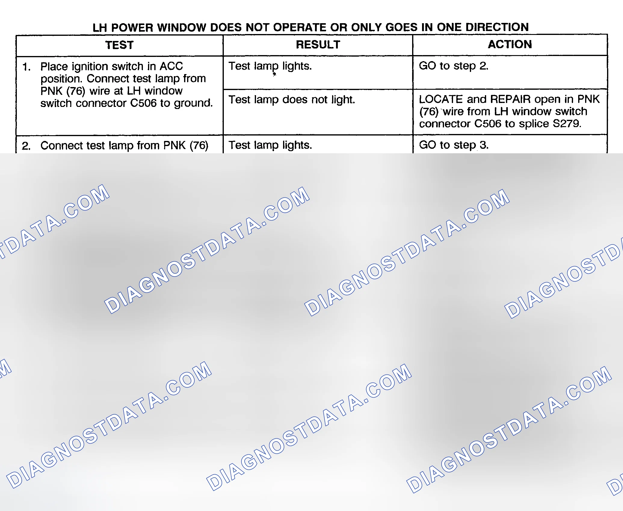 Scheme 2: TEST B: LEFT POWER WINDOW DOES NOT OPERATE OR ONLY OPERATES IN ONE DIRECTION (2-DOOR & EXTENDED CAB)