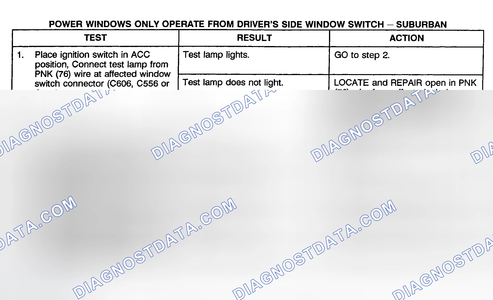 Scheme 6: TEST F: POWER WINDOW ONLY OPERATES FROM DRIVER'S SIDE WINDOW SWITCH (CREW CAB, UTILITY & SUBURBAN)