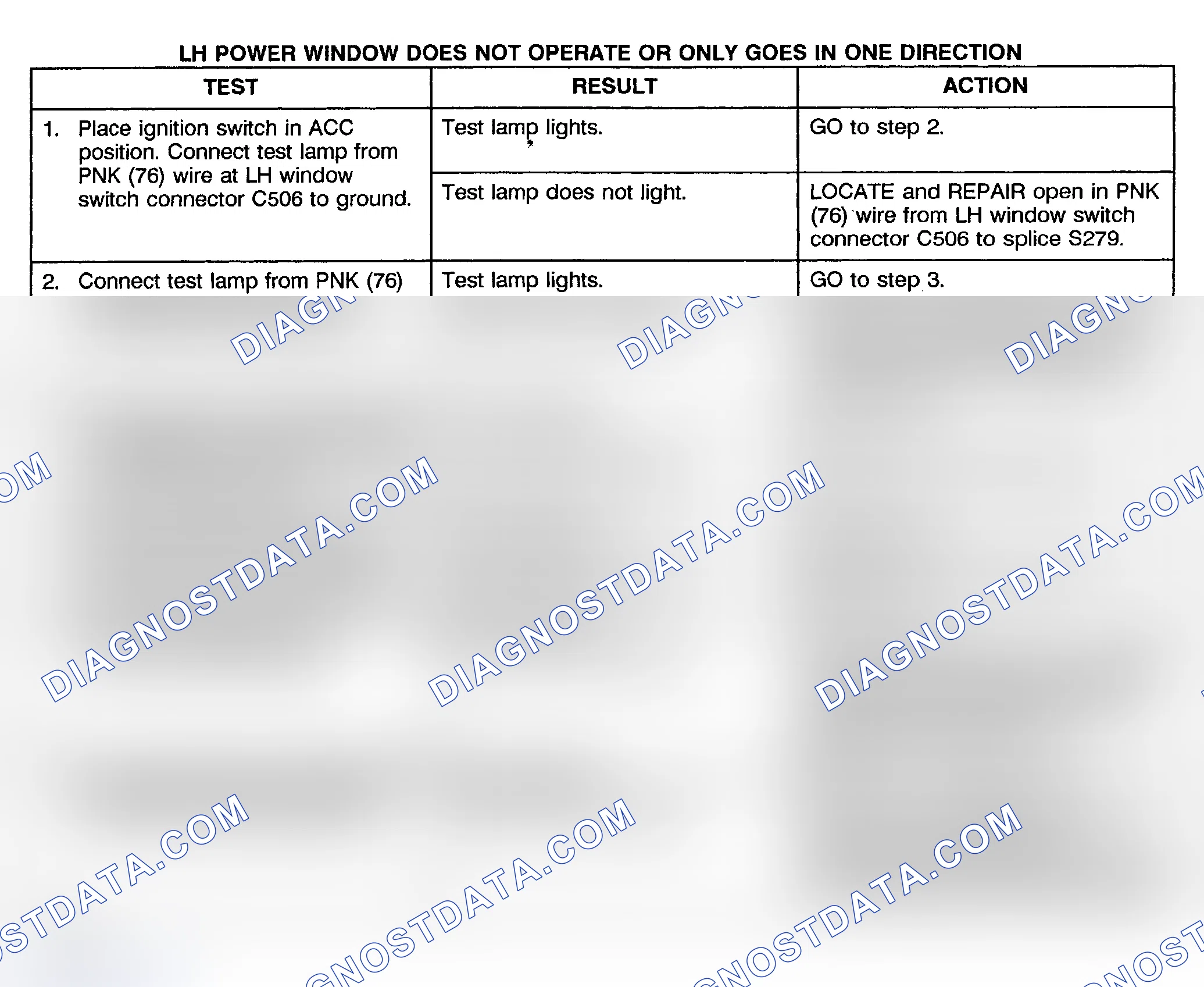 Scheme 3: TEST B: POWER WINDOW LEFT DOSE NOT OPERATE OR ONLY GOES IN ONE DIRECTION - PICKUP