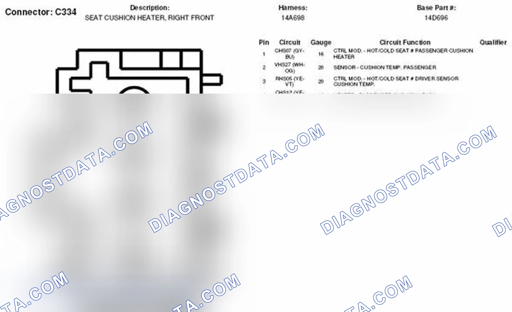 Scheme 101: Right Front Seat Cushion Heater Connector End View (C334)