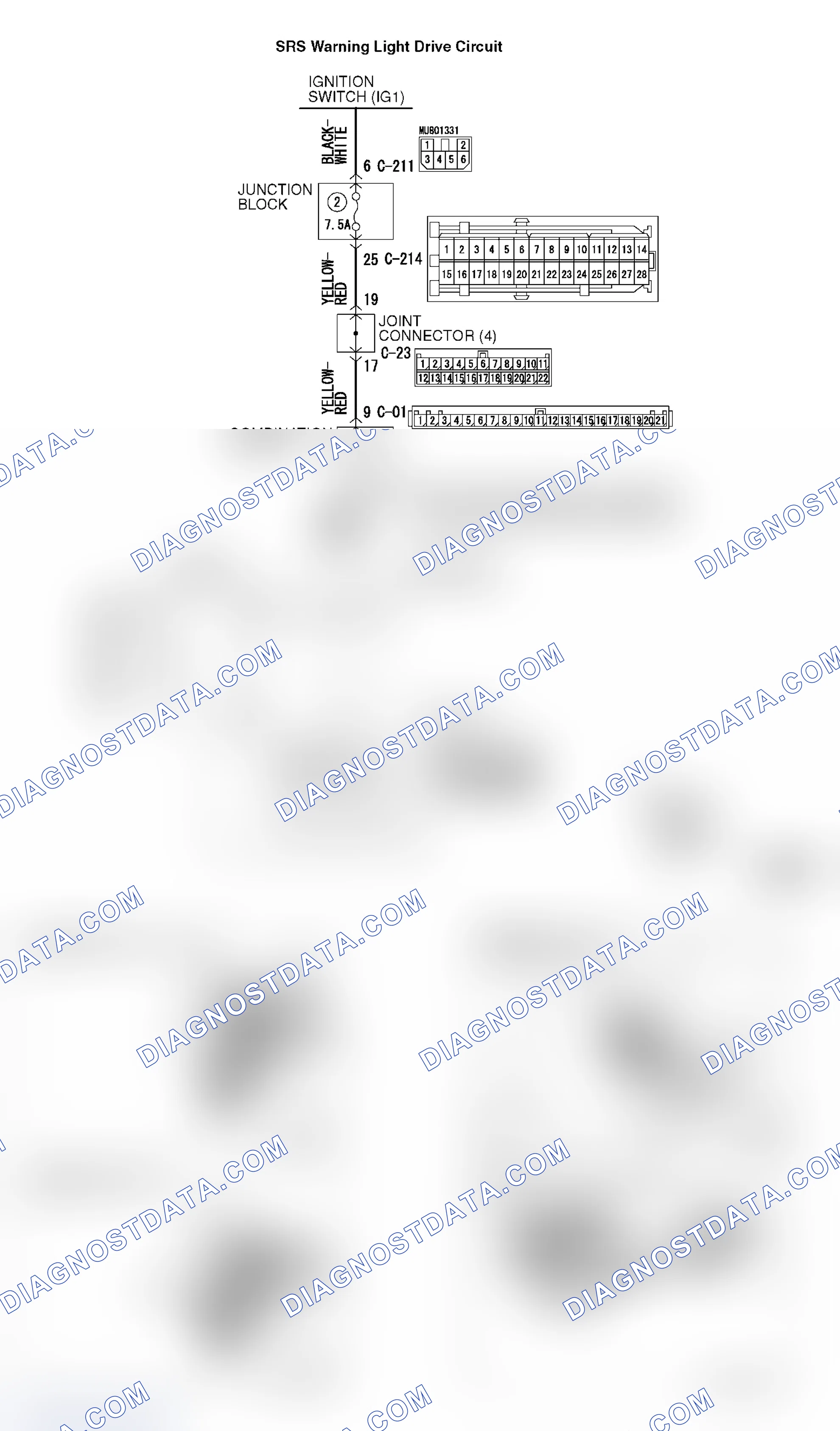 Scheme 451: DTC 43: SRS Warning Light Drive Circuit System Fault 1 (Light does not Illuminate.)